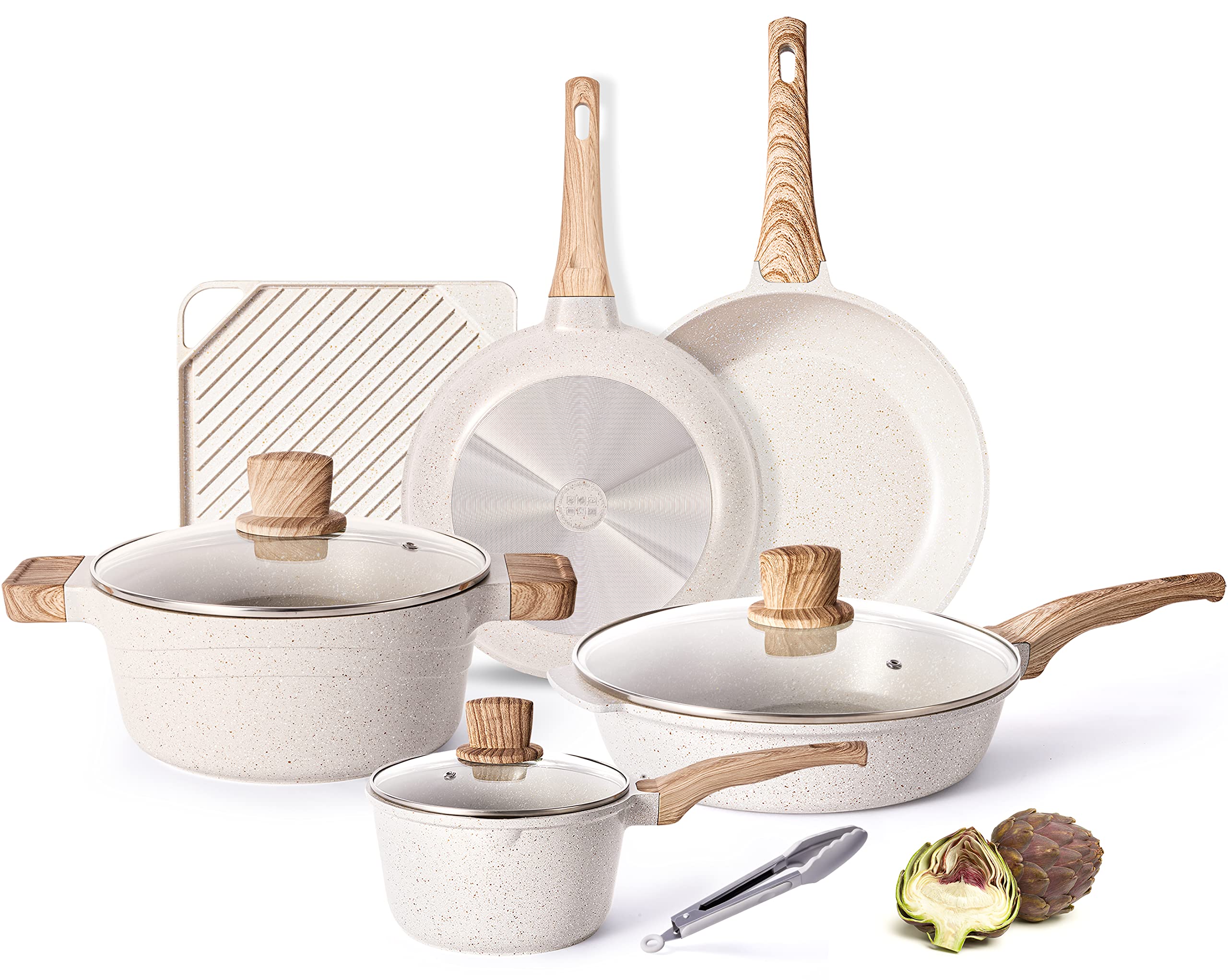 Nonstick Granite Cookware Set - 11-Piece Caannasweis Kitchen Pots & Pans Set with Marble Stone Frying Pans | Durable & Scratch-Resistant for Daily Cooking, Baking & Meal Prep | Perfect for Home Chefs & Family Kitchens