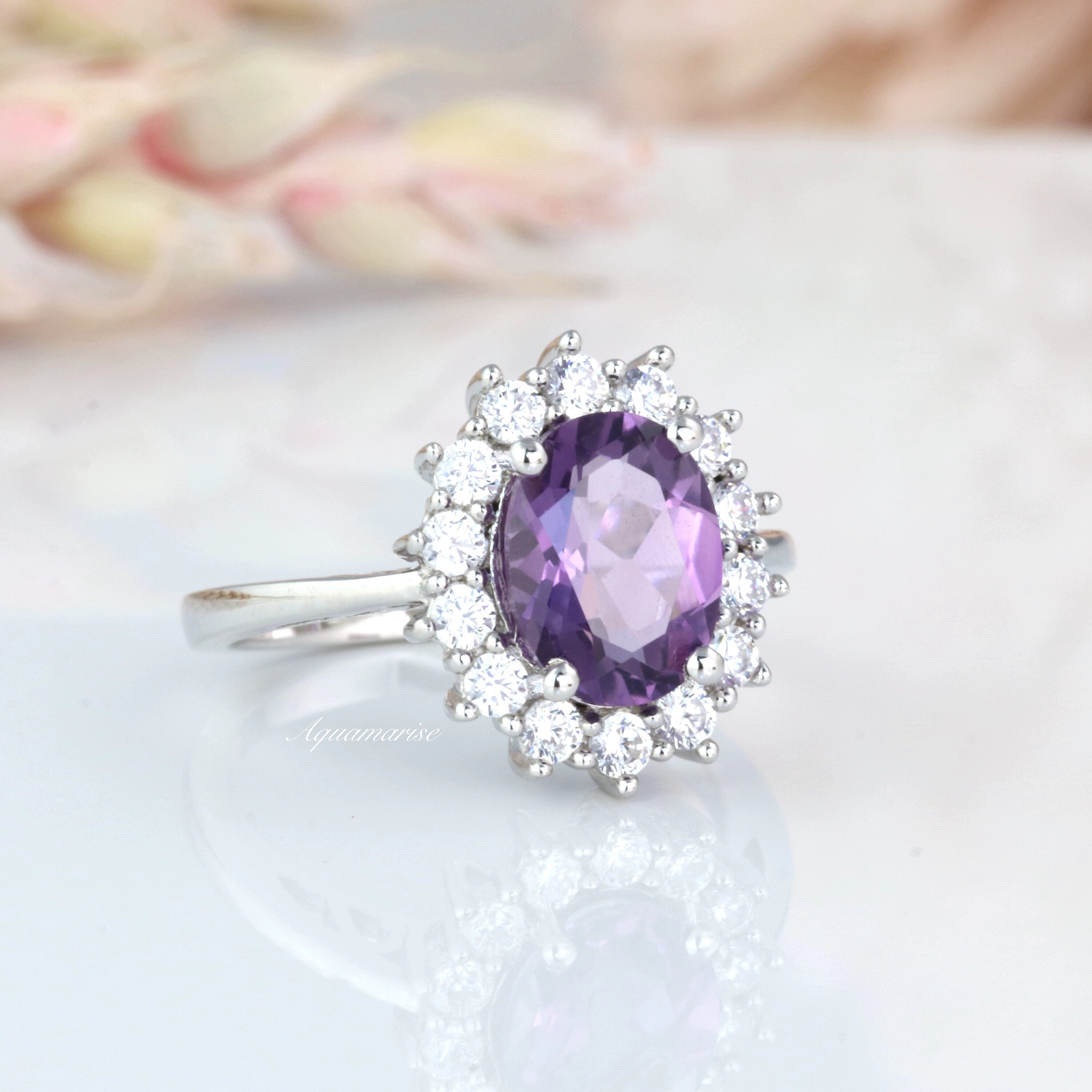 Diana Amethyst Ring for Women - 925 Sterling Silver Jewelry - Elegant Purple Gemstone Ring for Gift, Wedding & Everyday Wear