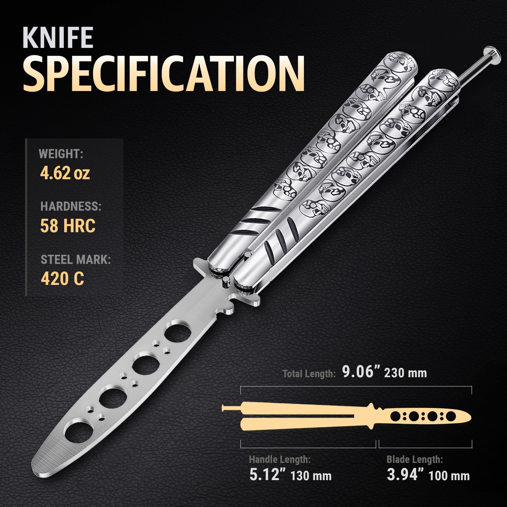 Balisong Trainer Knife - Stainless Steel Practice Butterfly Knife with Spring Latch | Dull Non-Sharp Blade for CSGO Tricks & Fidget Toy | Perfect for Beginners, Stress Relief & Skill Training (Model K16 S)