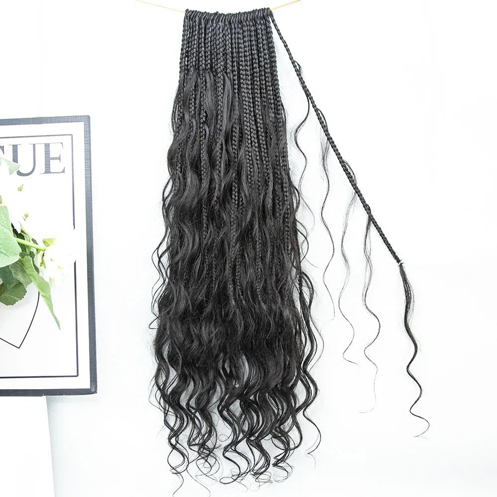 14 Inch Knotless Box Braids with Human Hair - 80 Strands Loose Wave Crochet Braids for Black Women | Pre-Looped Boho Curly Synthetic Braids for Everyday Wear & Protective Styling