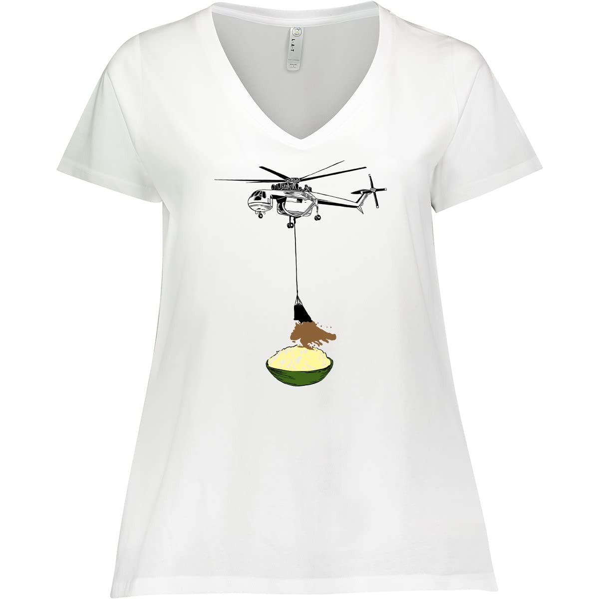 Inktastic Thanksgiving Mash Potatoes Helicopter Gravy Women's Plus Size V-Neck T-Shirt - Funny Holiday Graphic Tee for Thanksgiving Dinner & Family Gatherings