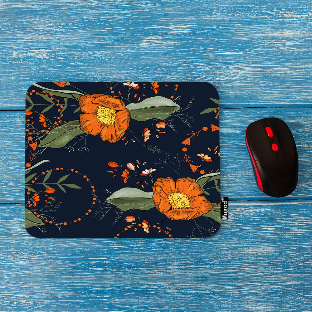 Vibrant Tropical Flower Mouse Pad - Non-Slip Rubber Base Gaming Mouse Mat with Orange Blooms & Green Leaves for PC, Laptop, Desk - Perfect for Office, Home & Gaming (9.5x7.9 Inch) - Ideal Workspace Accessory for Comfort & Style