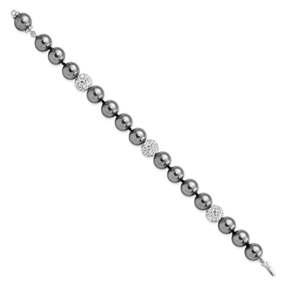 925 Sterling Silver Imitation Shell Pearl Crystal Bracelet for Women | Elegant Fine Jewelry Gift for Her (10-11mm, 8