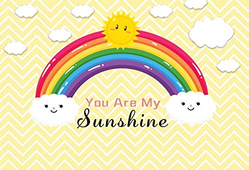 You Are My Sunshine Backdrop 5x3ft - Rainbow Cloud Cartoon Theme for Baby Shower, 1st Birthday Party, Newborn Photography & Cake Table Decor - Perfect for Studio Props and Children's Celebration Backgrounds