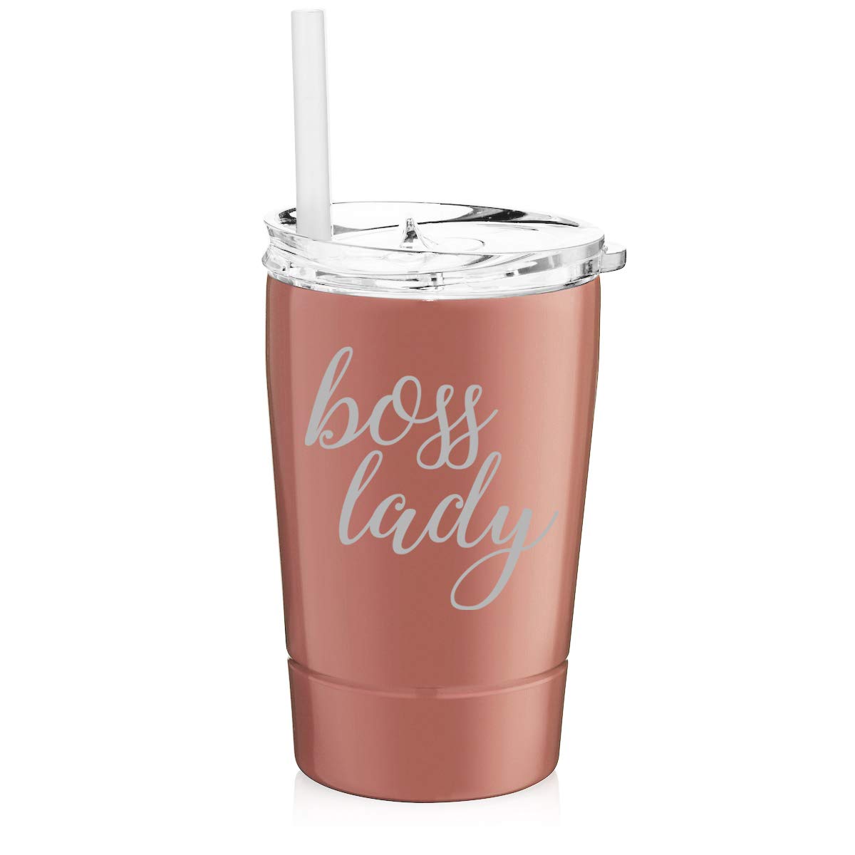 12 oz Stainless Steel Vacuum Insulated Tumbler with Straw - Double Wall Insulated Travel Coffee Mug for Women, Rose Gold - Perfect for Office, Gym & Outdoor Activities