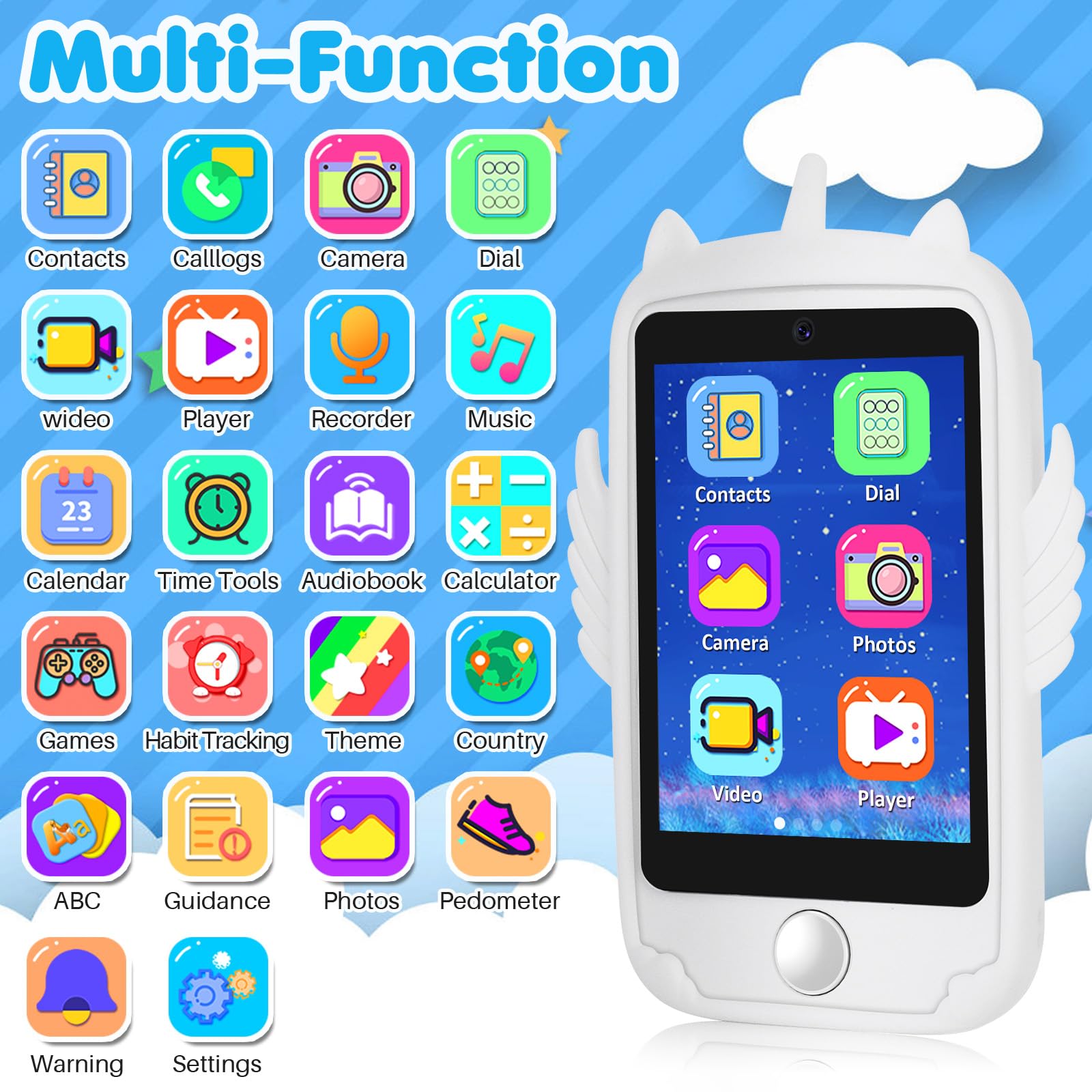 Interactive Learning Smart Phone for Kids - Touchscreen Educational Toy with Games for Boys & Girls Ages 3-10 | Perfect Christmas & Birthday Gift for Toddlers (White) | Pretend Play, Early Learning & Travel Entertainment