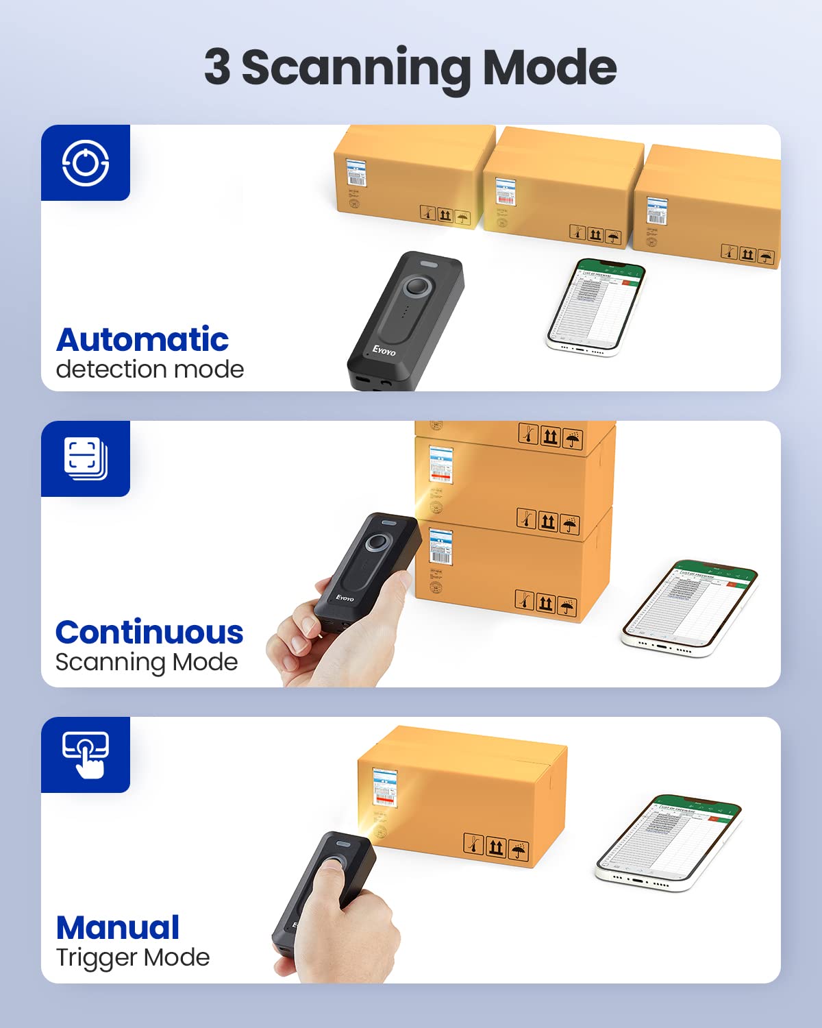 Eyoyo 2D Bluetooth Wireless Barcode Scanner - Portable QR Code Reader with 2000mAh Battery & Level Indicator - Compatible with iPhone, iPad, Android - Perfect for Library Book Inventory, Retail Stores & Warehouse Management