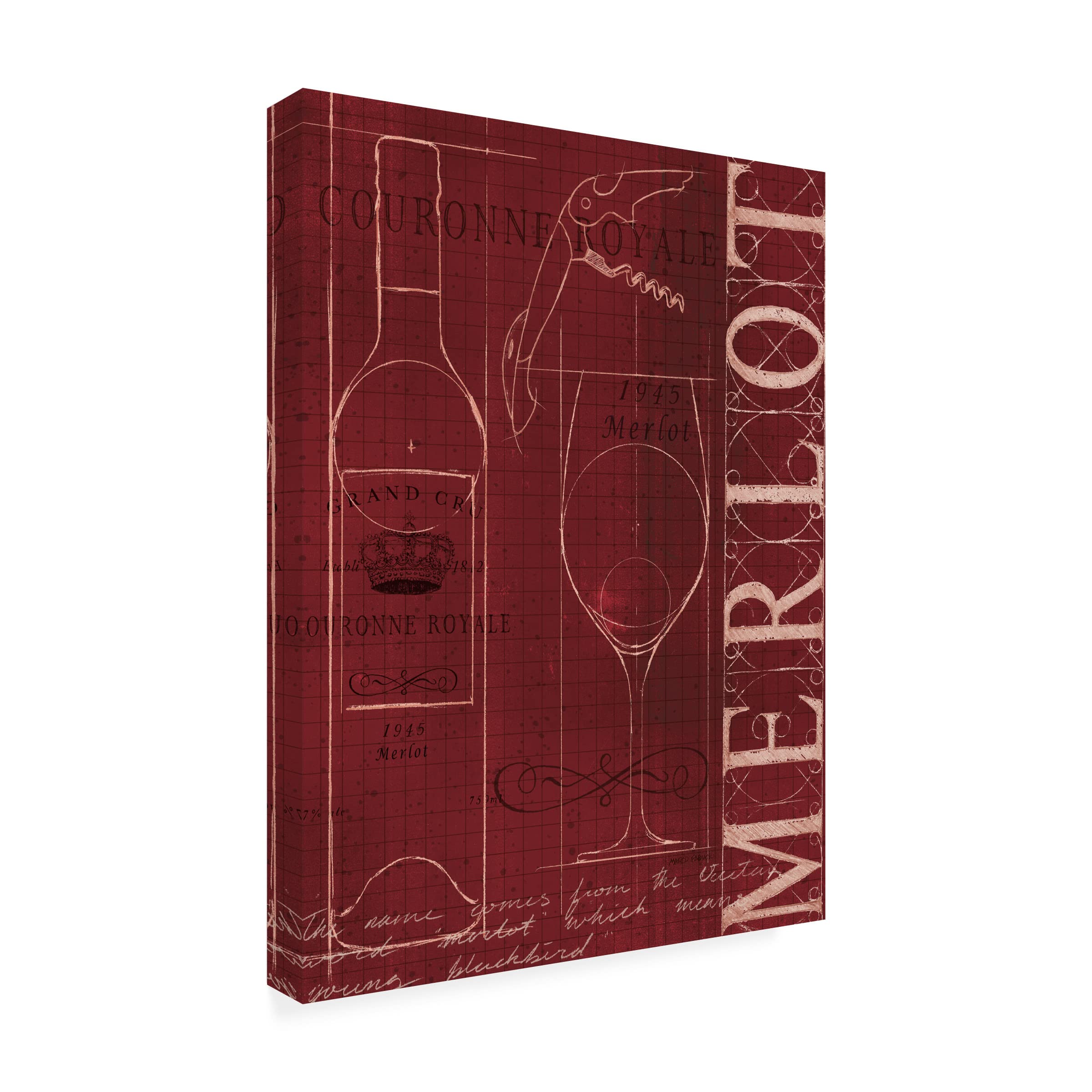 Trademark Fine Art 'Wine Blueprint II' Canvas Wall Art by Marco Fabiano - Perfect for Dining Room, Kitchen & Wine Cellar Decor