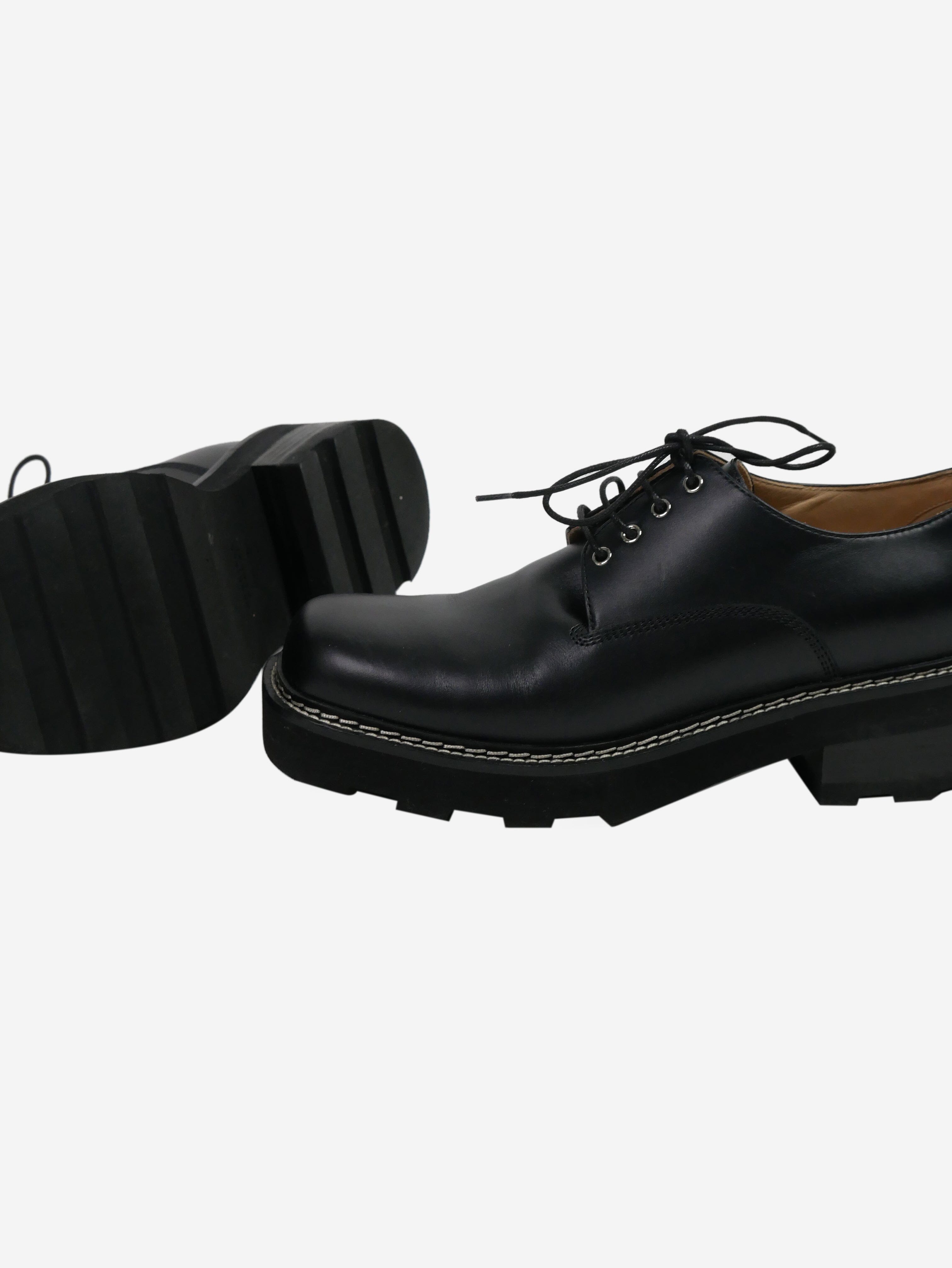 Black Tara Derby Leather Platform Shoes for Women - Size EU 40 (US 9) - Comfortable Chunky Heel Dress Shoes for Office, Party & Casual Wear