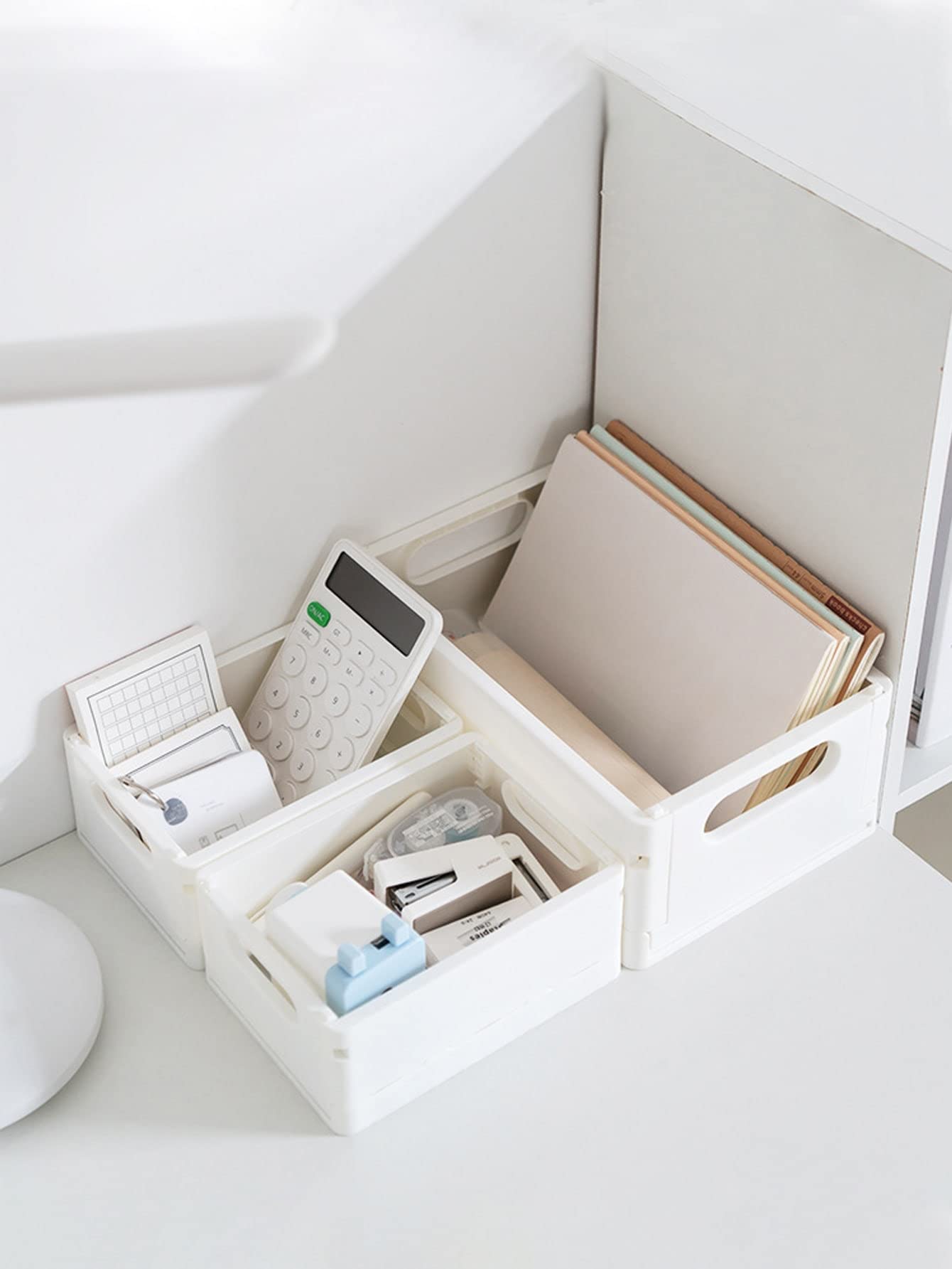 Foldable Desktop Storage Basket - Small White Collapsible Organizer Bin for Home, Office & School - Perfect for Desk Supplies, Makeup, Toys & Craft Organization
