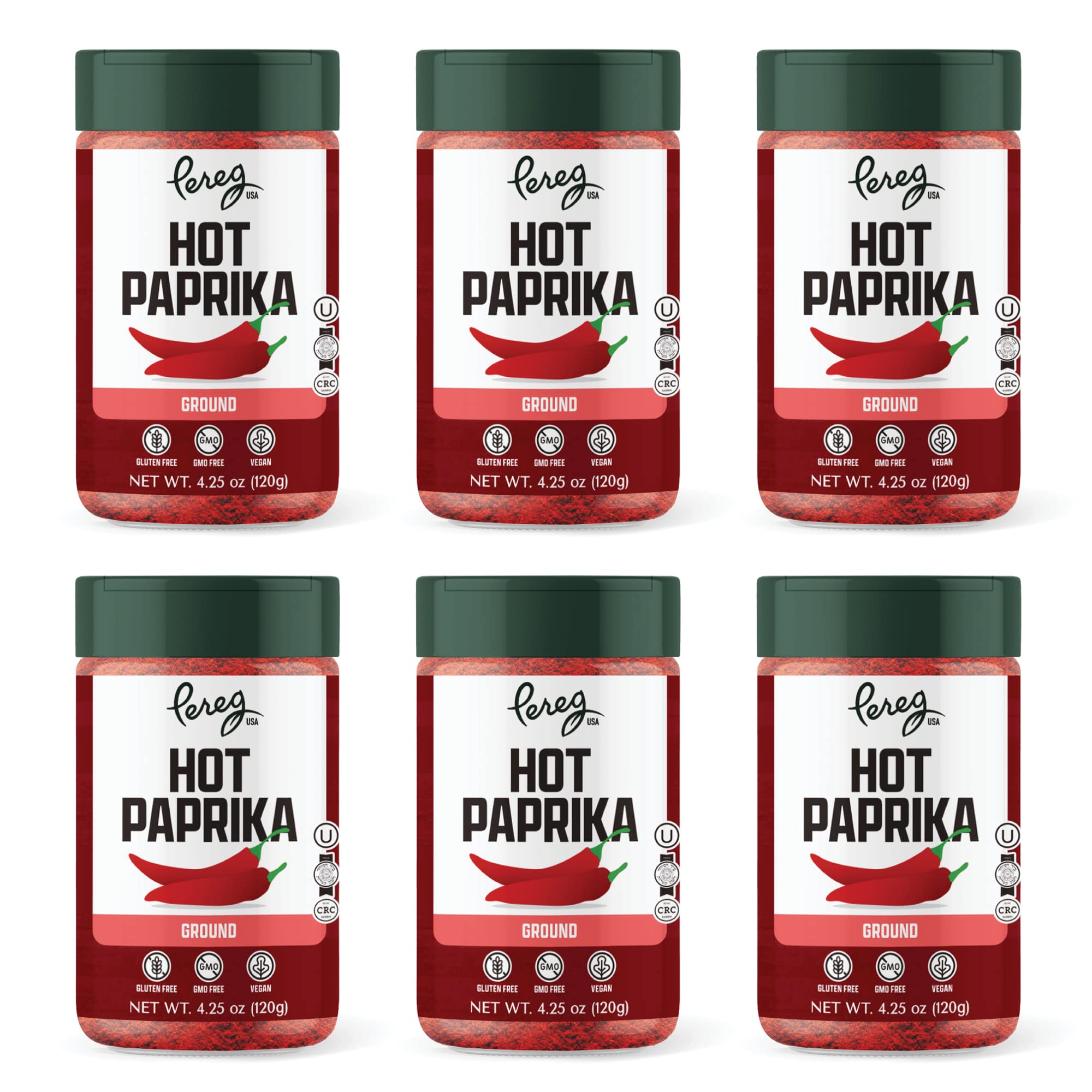 Pereg Hot Paprika Powder (4.25 Oz x 6 Pack) - Premium Gourmet Ground Chili Powder - Non-GMO, Gluten-Free, Kosher - Bulk Spices & Seasoning for BBQ, Grilling, Soups, and Meat Rubs