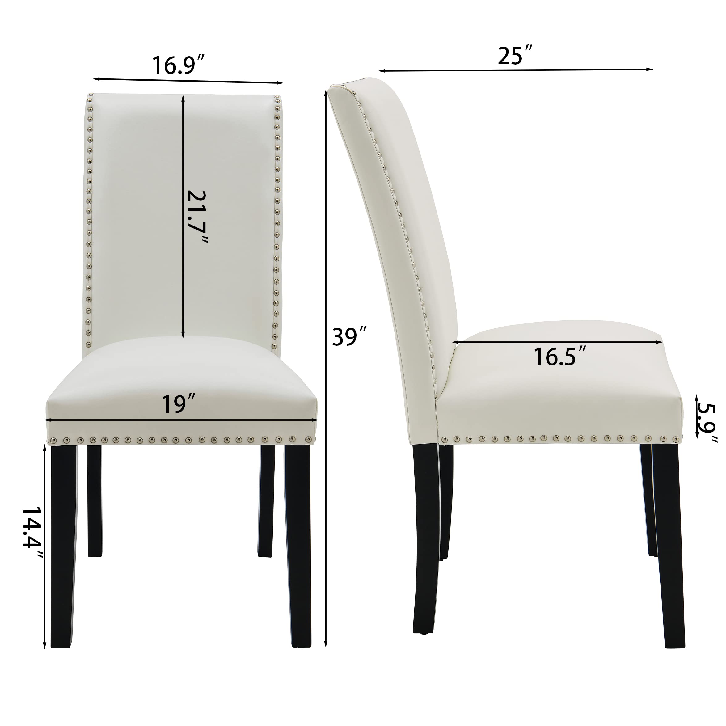 LEEMTORIG Set of 2 Faux Leather Upholstered Parsons Dining Chairs with Nail-Head Trim - Ivory White CY-1122-WT - Modern Kitchen, Dining Room, Living Room, Bedroom & Outdoor Lounge Seating for Home & Cafe