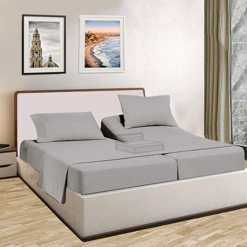 Split King Sheets Set for Adjustable Beds - 12 Inch Deep Pocket Cotton Twin XL Fitted Sheets - Silver Grey Solid - Perfect for Adjustable Beds, Guest Rooms & Master Bedrooms