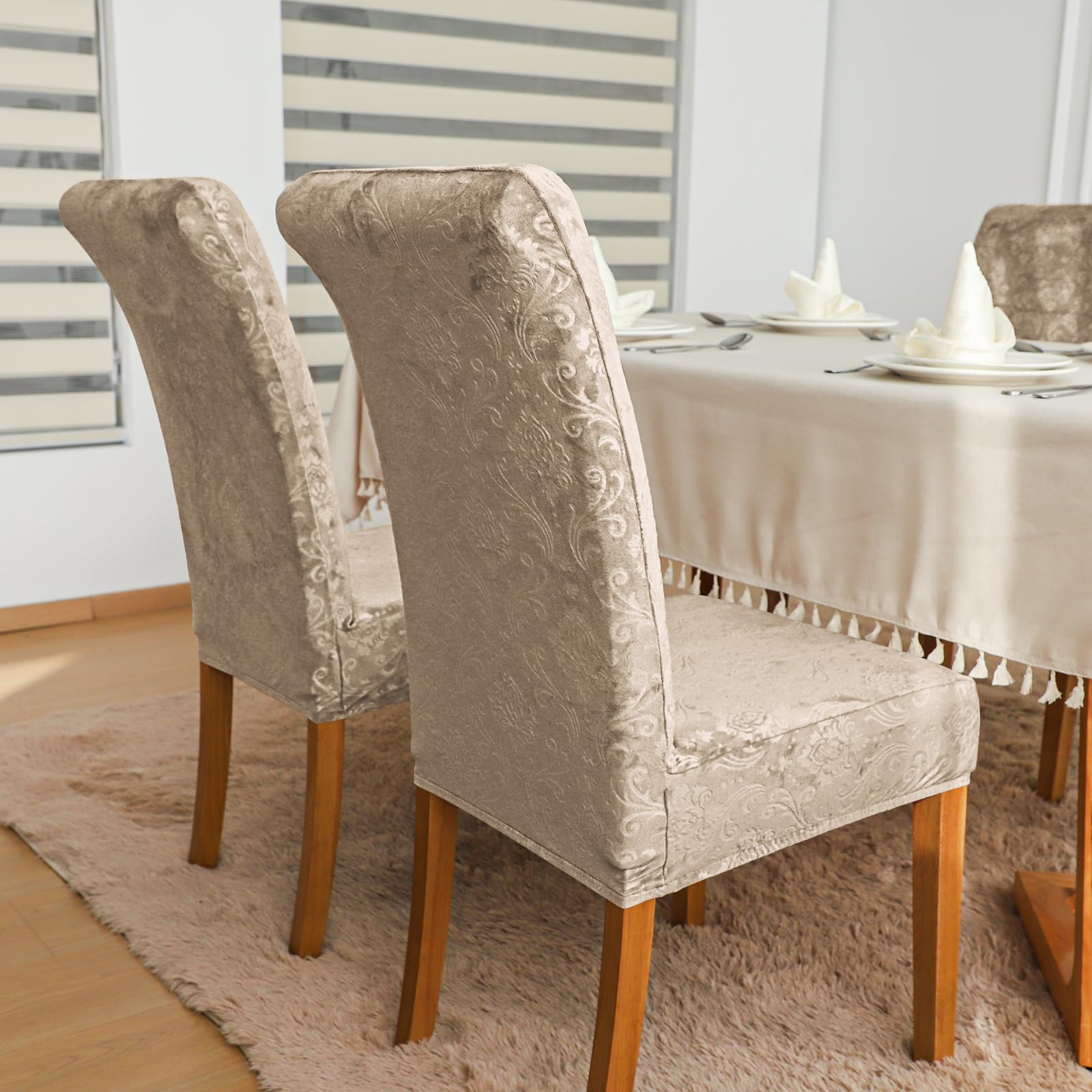 FORCHEER 4-Pack Velvet Beige Stretch Dining Chair Covers - Elegant Slipcovers for Parsons Chairs, Kitchen & Dining Room Furniture Protection - Perfect for Home, Party & Wedding Decor