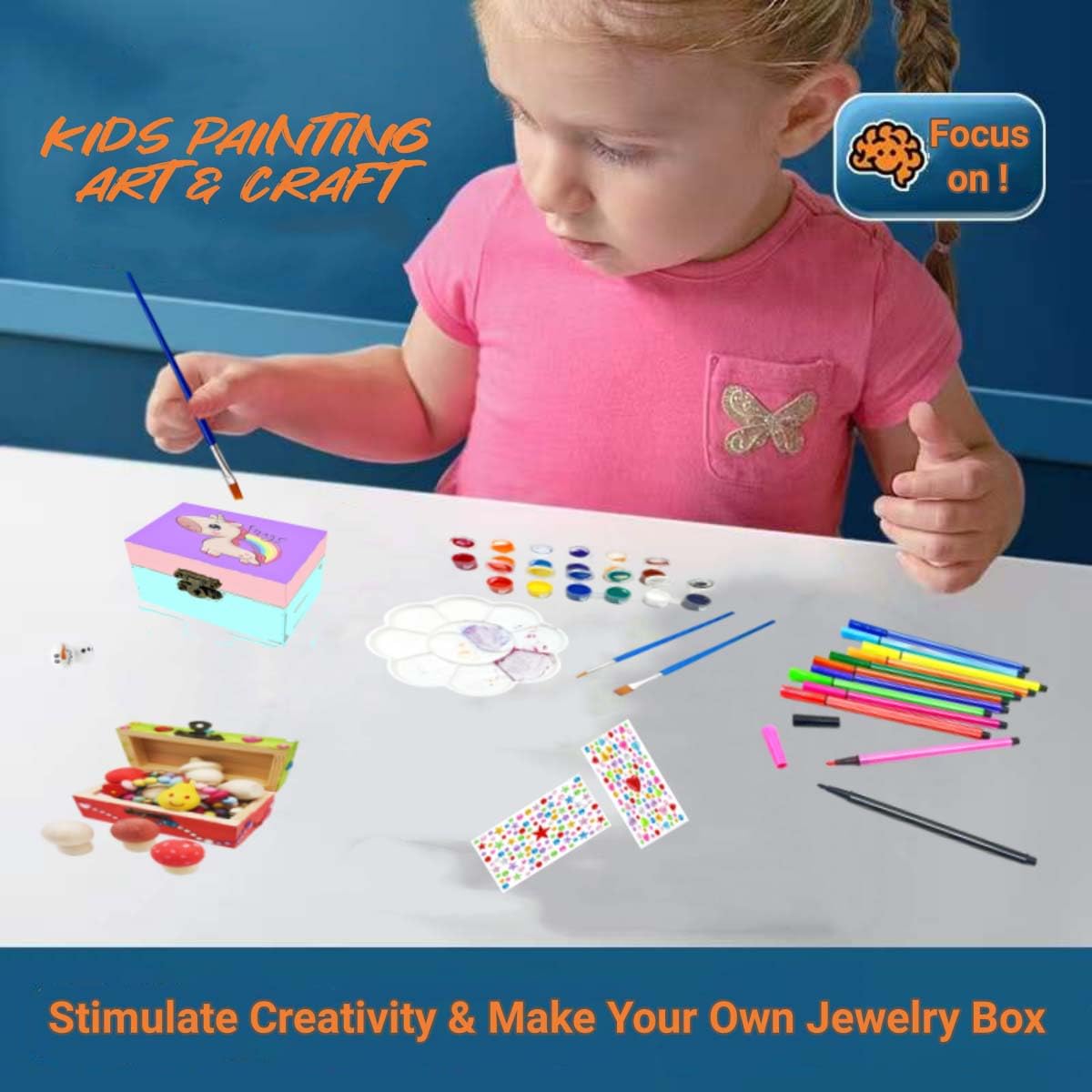 DEUXPER 2-in-1 Kids Art & Craft Toy Set - 4 Wooden Jewelry Boxes & 136 Charms Beads for DIY Bracelet Making, Painting & Creative Play | Perfect Easter Gift & Birthday Present for Girls Ages 6-10 | Great for Arts & Crafts, Party Favors & Creative Development