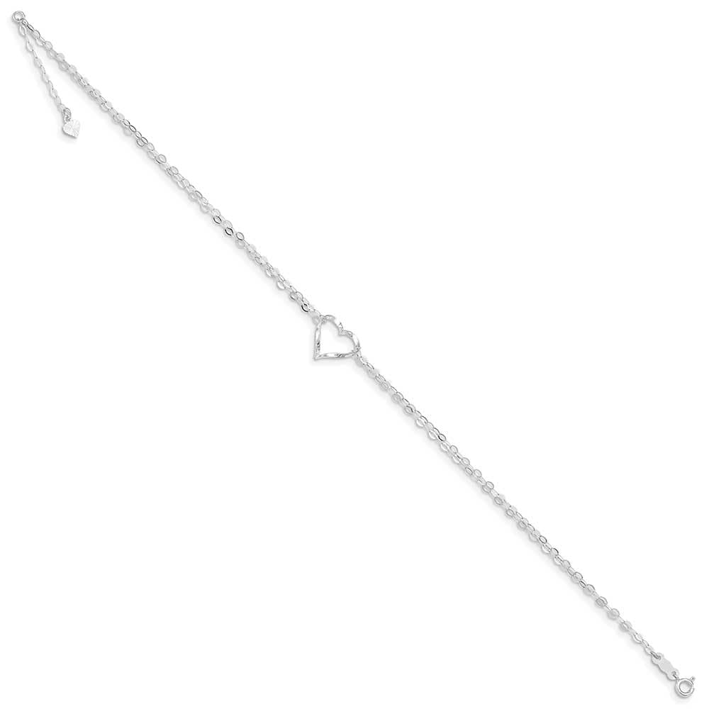 14K White Gold Double Strand Heart Anklet - 9 Inches with 1 Inch Extension - Elegant Adjustable Ankle Bracelet for Women, Perfect for Weddings, Date Nights & Beach Vacations