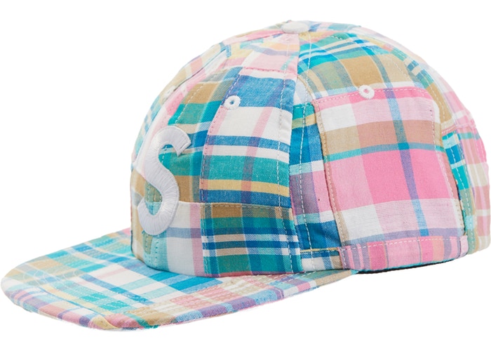 Patchwork Madras S Logo 6 Panel Snapback Hat - Pink Baseball Cap for Men & Women - Perfect for Summer Outfits, Beach Vacations and Streetwear Fashion