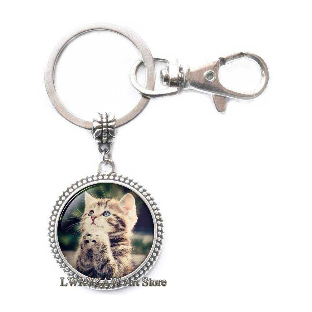 Handmade Glass Photo Art Cat Keychain - Cute Cat Jewelry Key Ring with Charm for Women & Girls | Perfect Gift for Cat Lovers, Pet Owners & Keychain Collectors | Use for Keys, Bags, Backpacks & Gifts