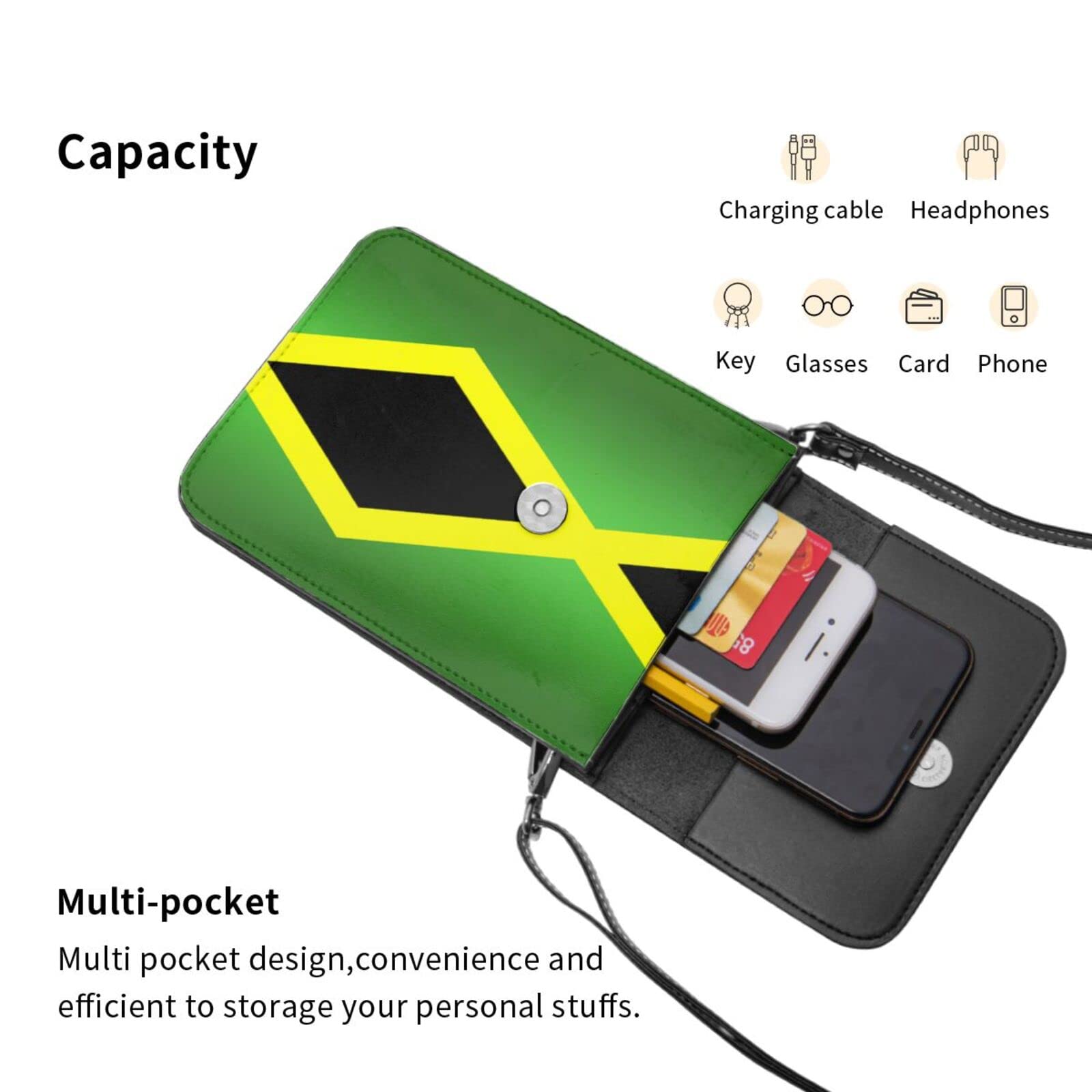 Jamaican Flag Crossbody Phone Bag for Women - Lightweight Mini Purse with Adjustable Shoulder Strap, Wallet & Passport Holder | Perfect for Travel, Concerts, and Everyday Use