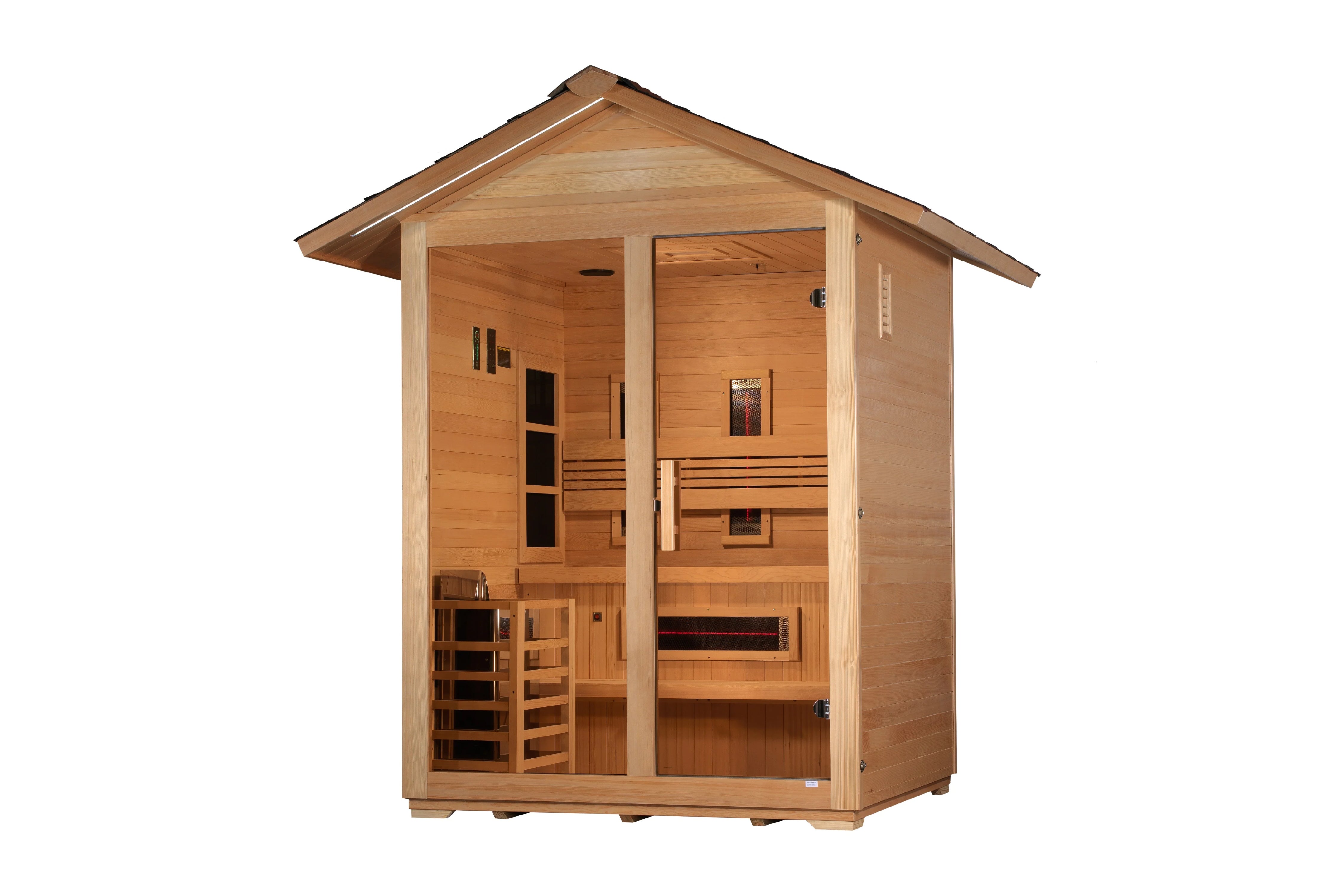 Golden Designs Carinthia 3-Person Hybrid Outdoor Sauna - Infrared & Traditional Wood Heater for Backyard Relaxation & Detox
