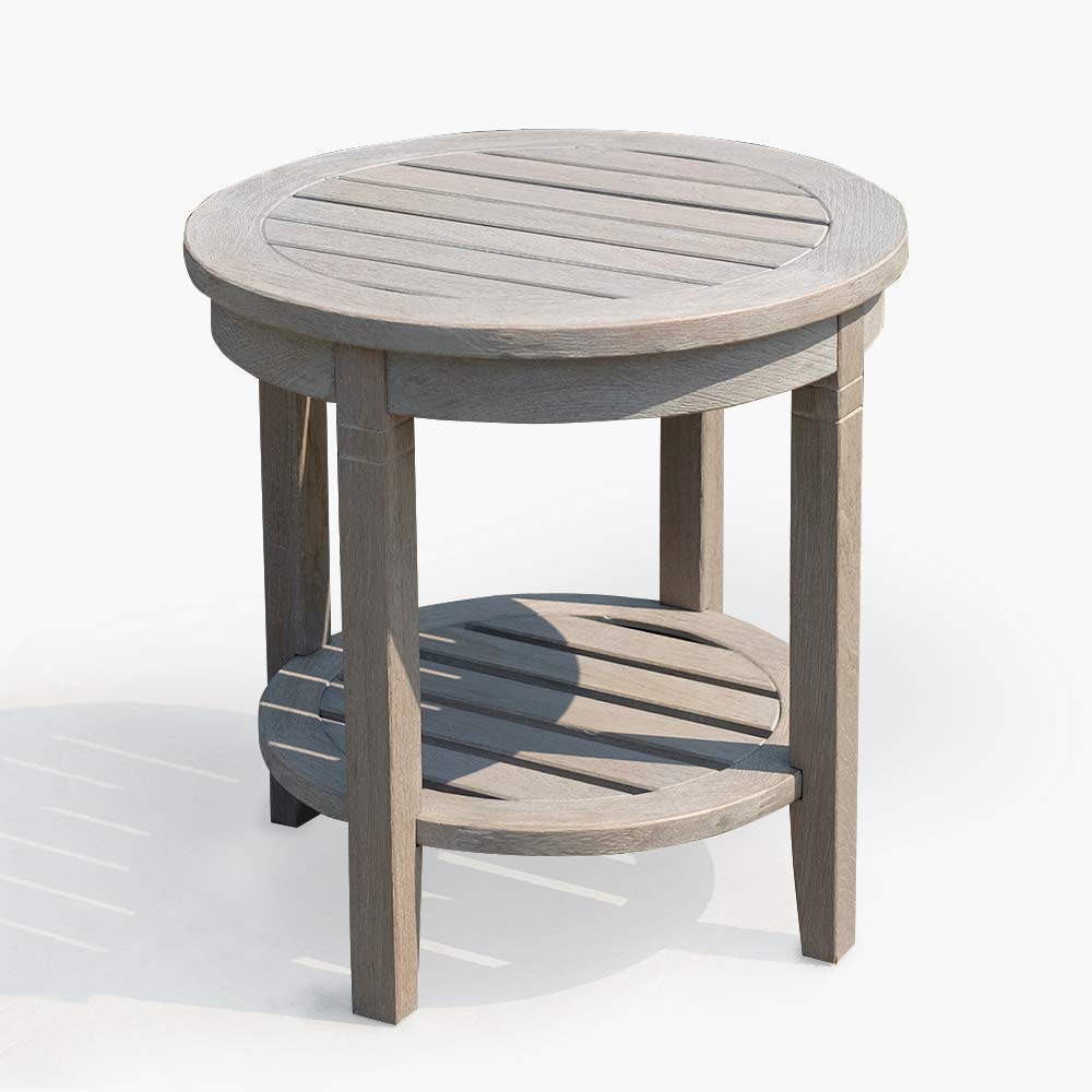 Premium Indonesian Teak Arie Outdoor Round Side Table - Weather-Resistant Weathered Gray Finish - Perfect for Patio, Garden, and Poolside Decor