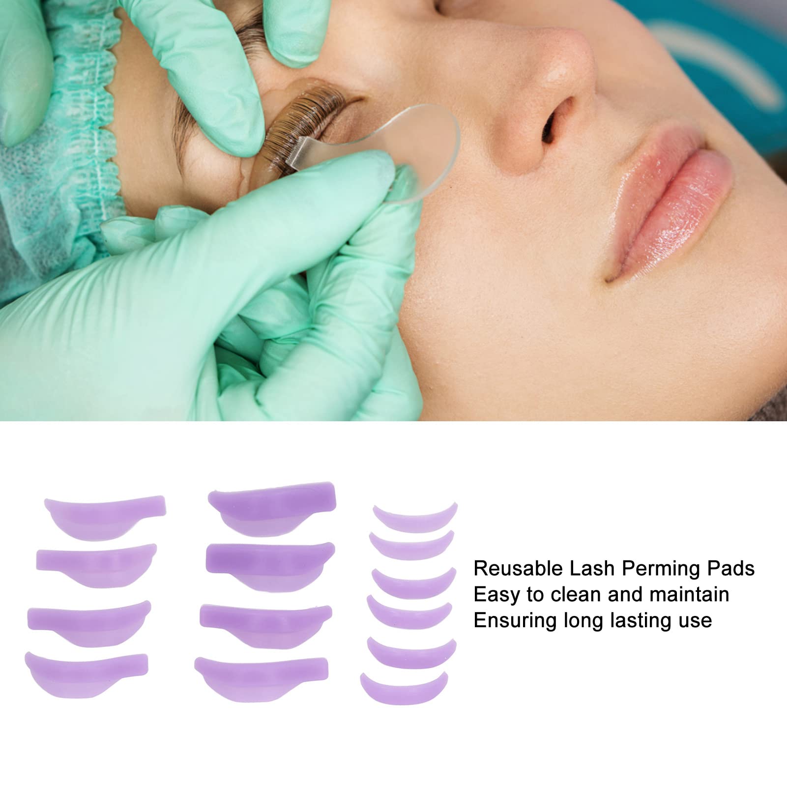 Professional Eyelash Perming Pads - Soft Silicone Lash Lift Shields (7 Sizes, 7 Pairs) for Salon & Home Use - Perfect for Lash Extensions & Perming (Purple)