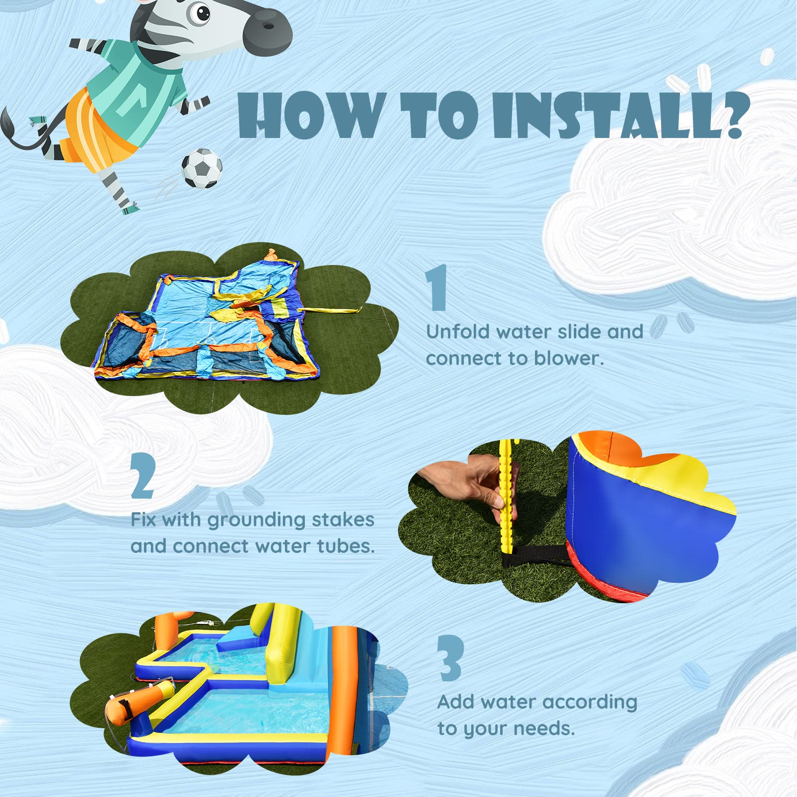 BOUNTECH 15x16.5FT Inflatable Water Slide with Splash Pool - Mega Water Soccer Bounce House for Outdoor Backyard Fun, Includes 735W Blower & Climbing Wall - Perfect for Kids Birthday Parties, Summer Gatherings, and Family Water Play Activities