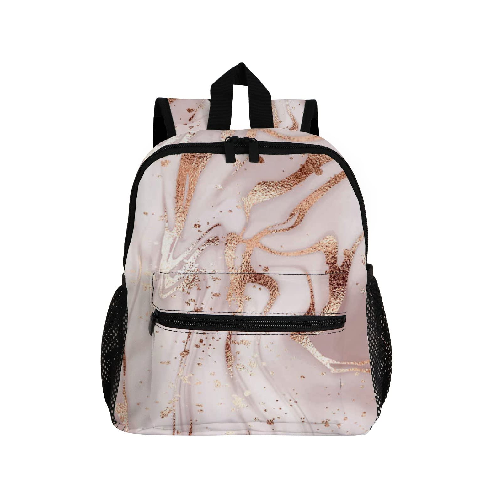 Pink Marble Rose Gold Striped Kids Backpack for Girls & Boys - Waterproof School Backpack for Toddler & Kindergarten - Perfect for Daily Use, Travel & Outdoor Activities