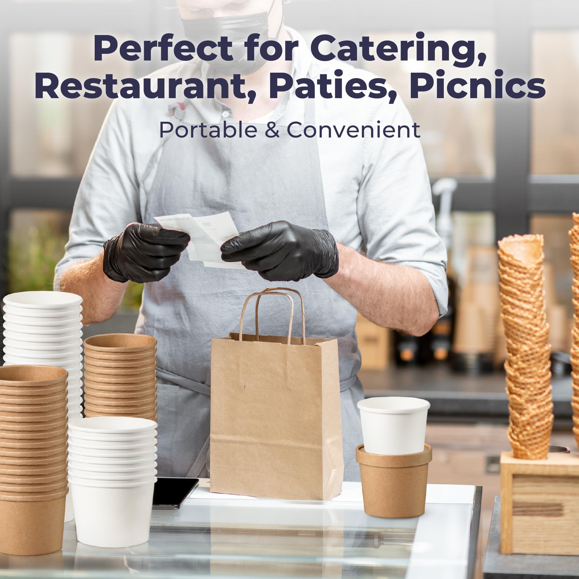 250-Pack 8 oz Kraft Paper Soup Containers with Vented Lids - Eco-Friendly Disposable Food Containers for Hot & Cold Meals, Restaurants, Takeout, Meal Prep - Perfect for Salads, Stews, Frozen Yogurt, Ice Cream & Desserts | Ideal for Catering, Food Trucks & Home Use