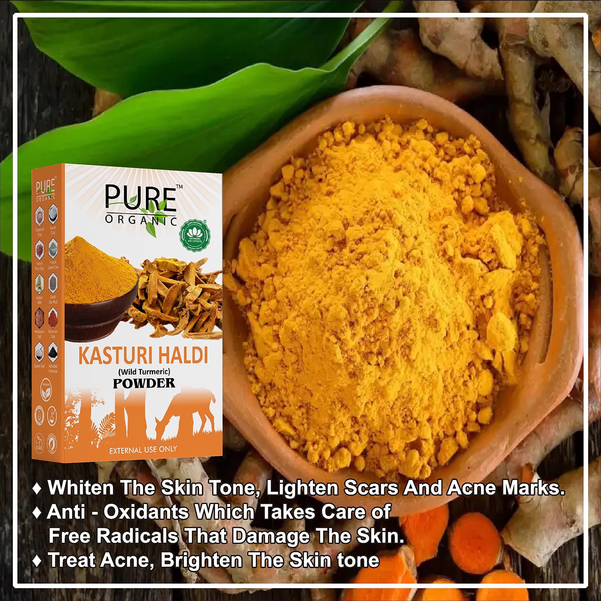 SKYMORN Pure Organic Mulethi & Kasturi Turmeric Powder for Face - Skin Brightening, Glowing, Blemish Removal, Even Tone (2x100g) | Natural Skincare for Daily Radiance & Fairness Routine
