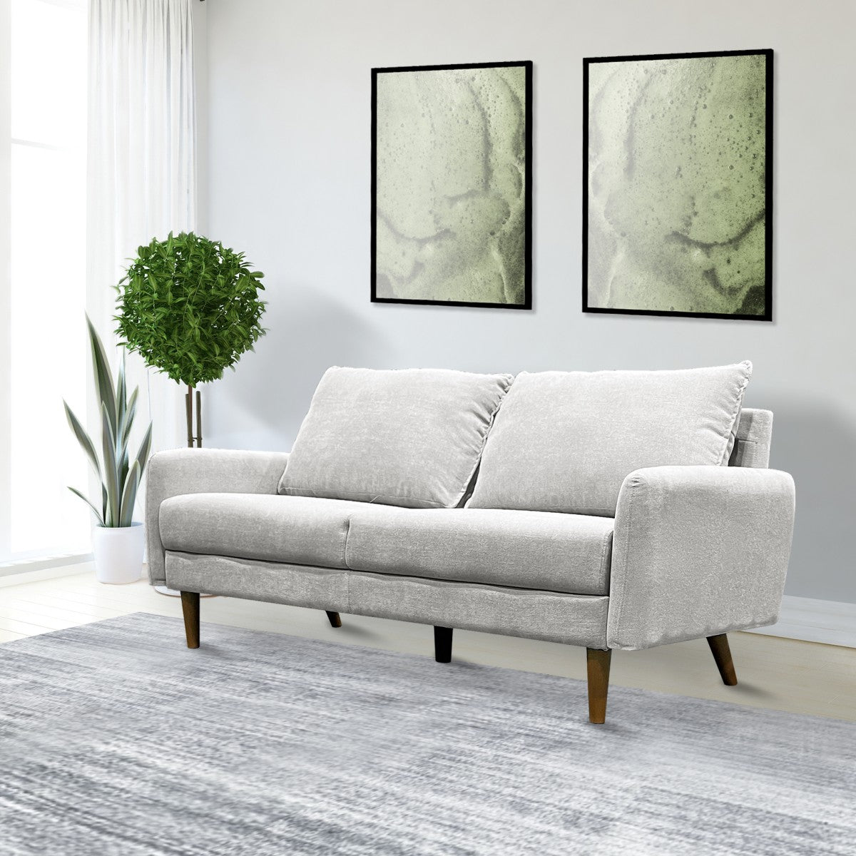 3 Seater Sofa Light Grey - Modern Living Room Furniture for Small Spaces, Apartments & Cozy Homes | Durable Fabric, Comfortable Cushions | Perfect for Relaxing, Entertaining & Family Gatherings
