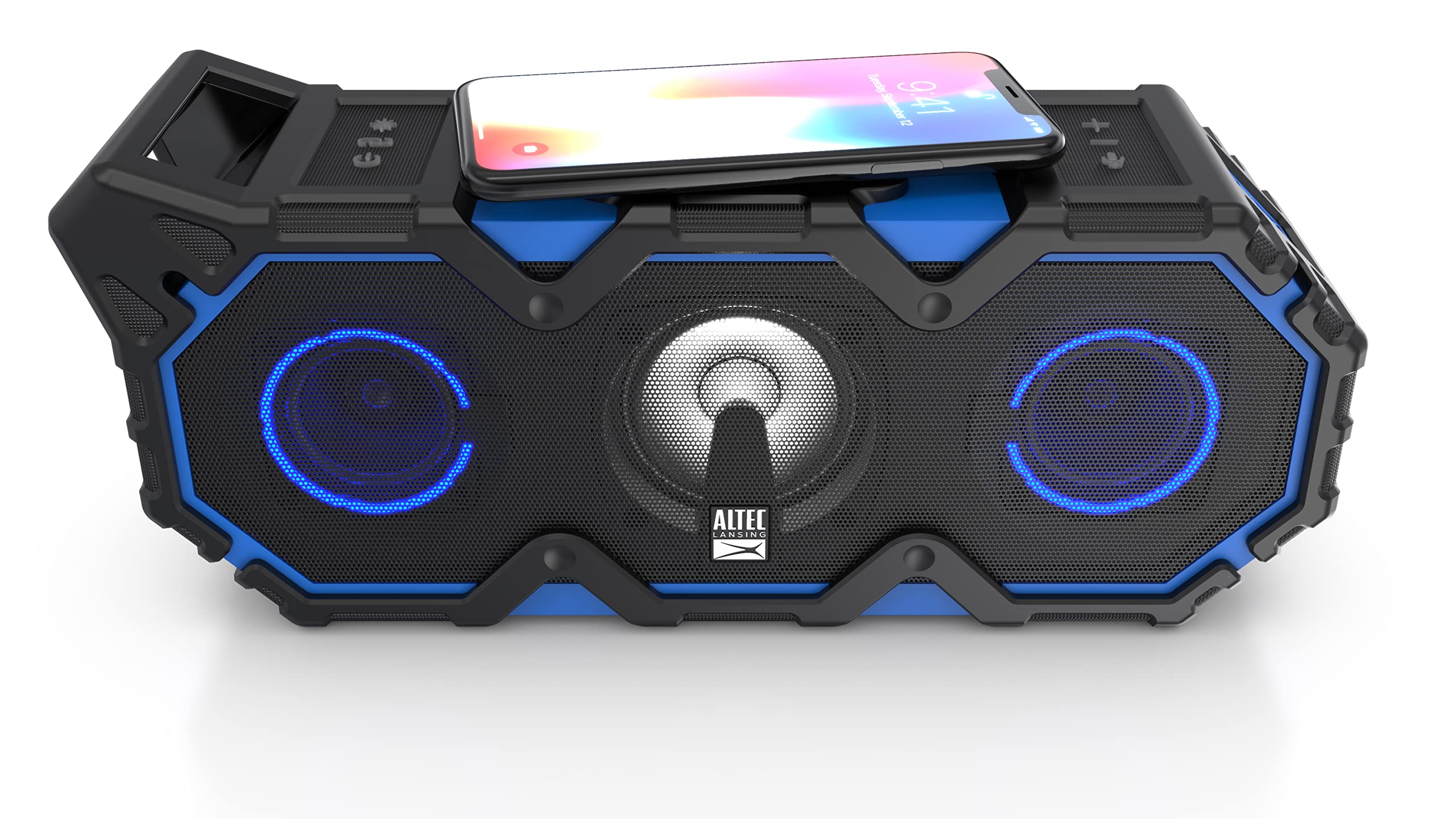 Altec Lansing Super Lifejacket Jolt - Waterproof Bluetooth Speaker with Qi Wireless Charging, Customizable LED Lights | Durable, Portable Wireless Speaker for Travel, Beach, Pool Parties & Outdoor Adventures