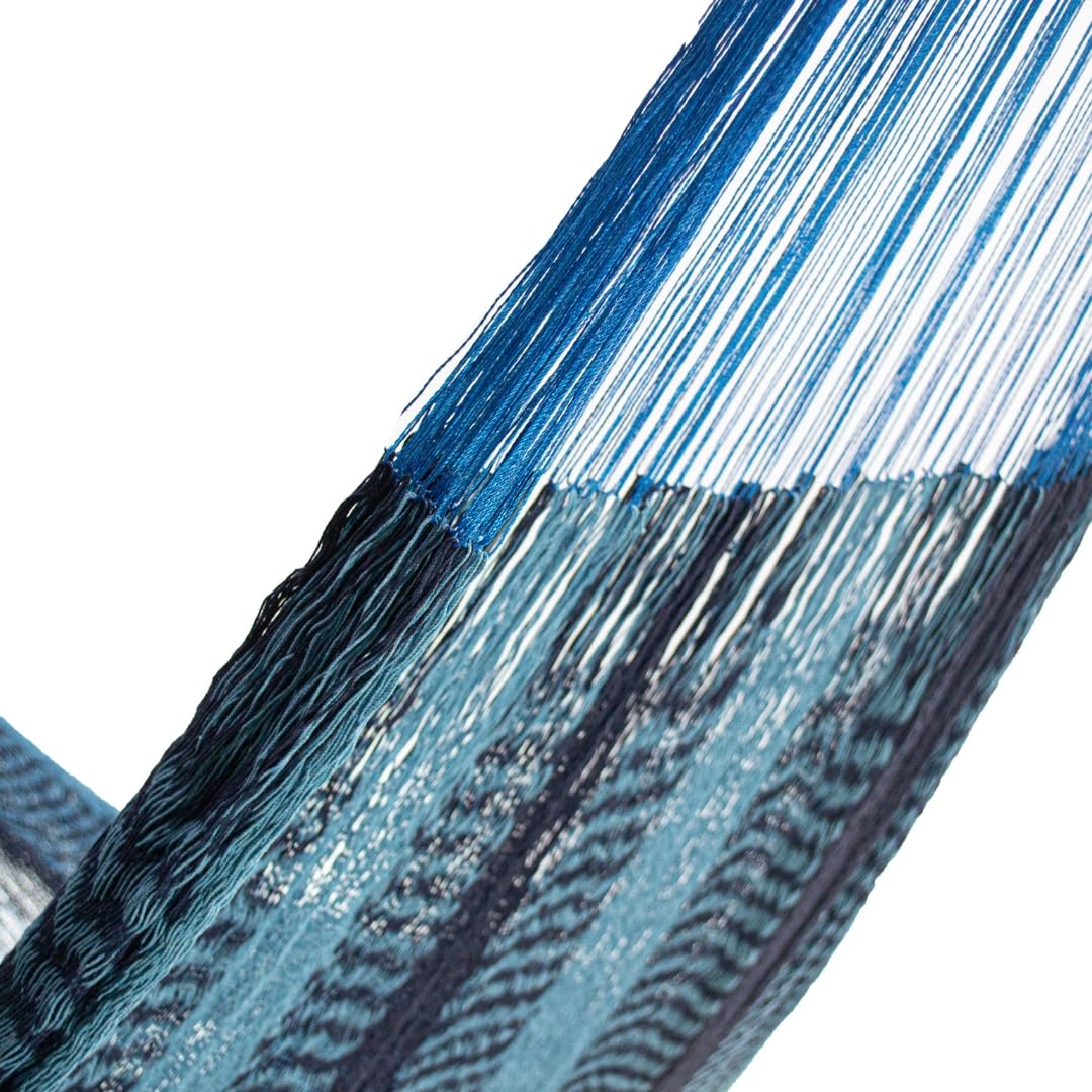 Handmade Yucatan Hammock - Double Size (2-Blues) - Premium Cotton Hammock for Outdoor, Camping & Backyard Relaxation