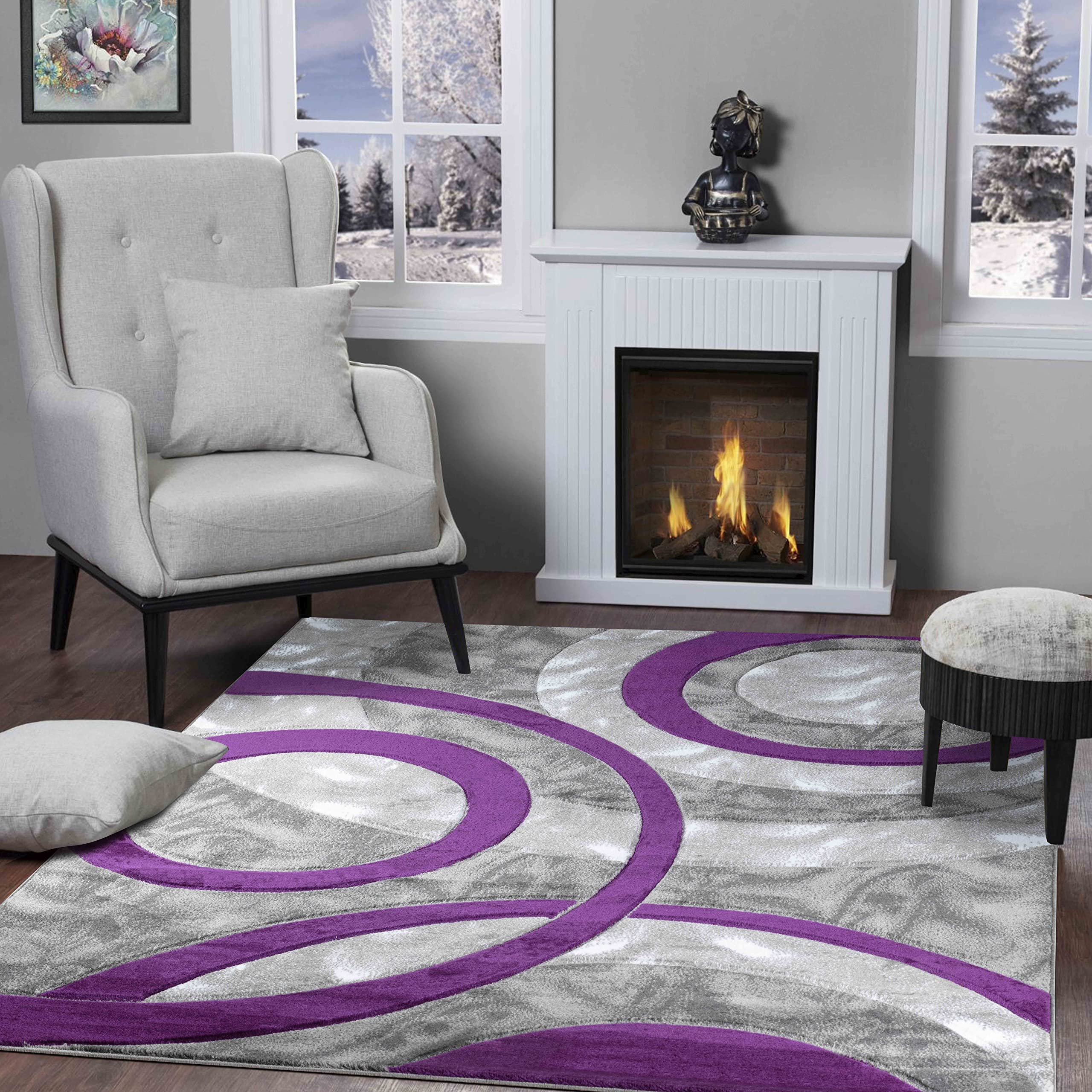 GLORY RUGS 2x3 Feet Purple Modern Circle Pattern Soft Fluffy Area Rug - Non-Slip Indoor Door Mat for Living Room, Dining Room & Bedroom | Contemporary Floor Carpet with Plush Texture for Home Decor