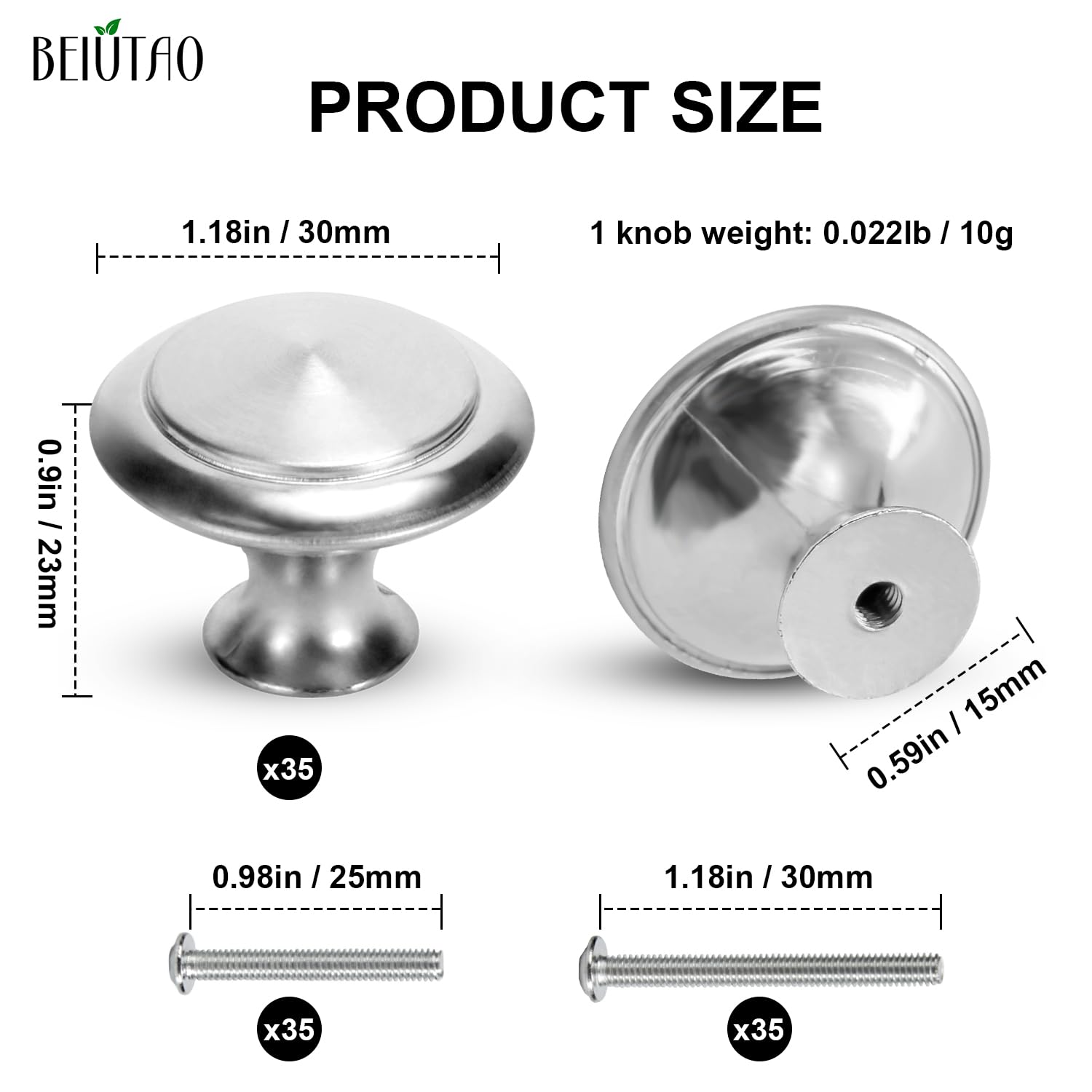 35 Pack Brushed Nickel Cabinet Knobs - 30mm Round Drawer Pulls & Dresser Handles - Durable Silver Hardware for Kitchen, Bathroom & Furniture (Easy DIY Installation)