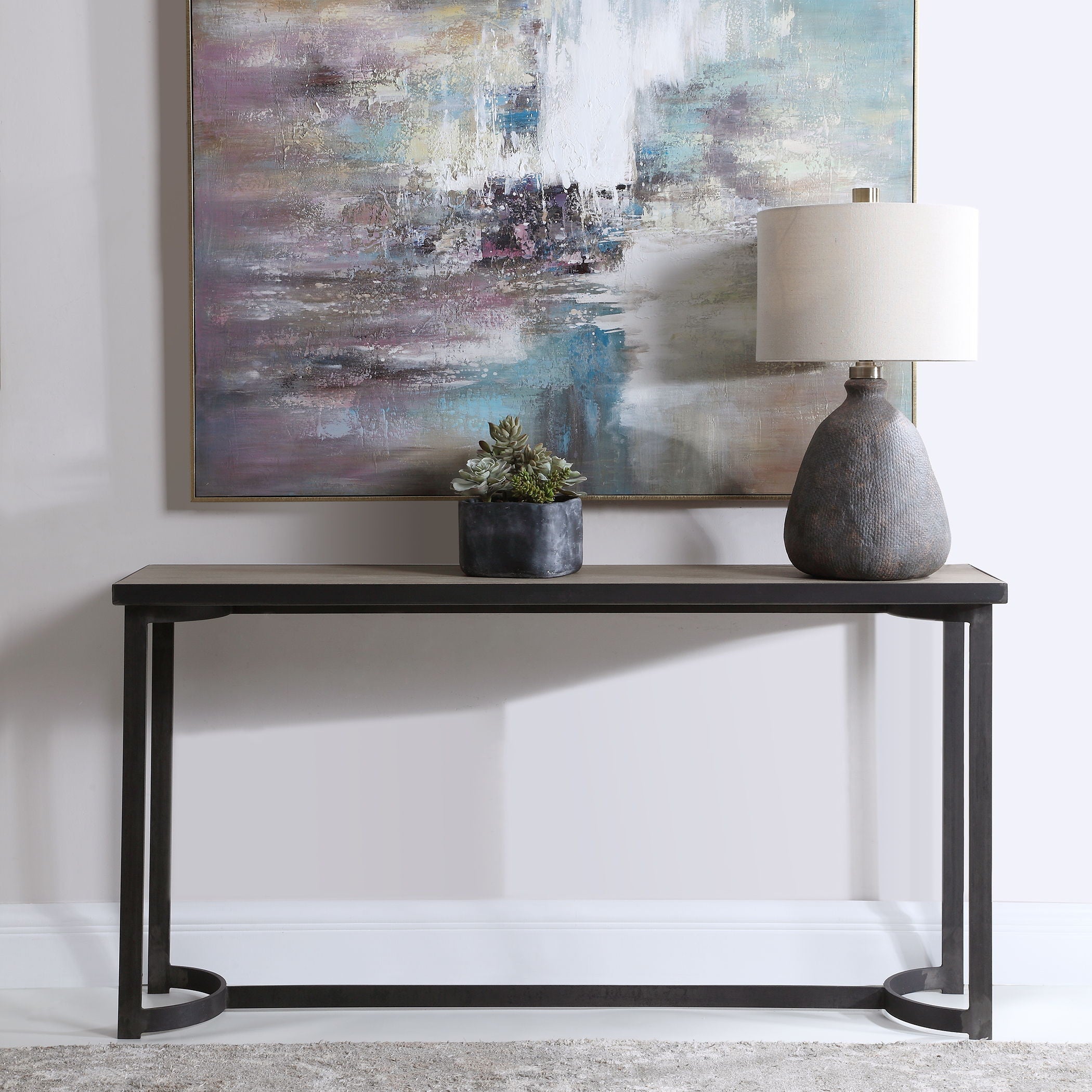 Basuto Steel Console Table - Light Brown Entryway Sofa Table for Hallway, Living Room & Bedroom | Modern Industrial Design with Sturdy Metal Frame