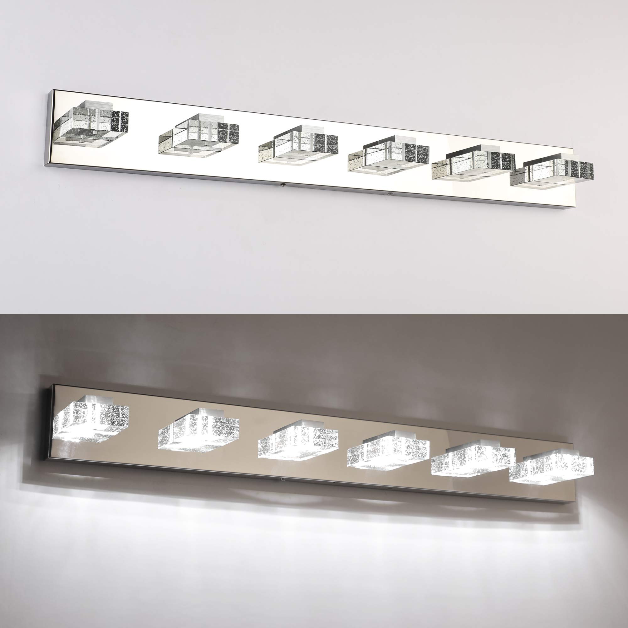 SOLFART 6-Light LED Vanity Mirror Light Fixture - 37.8 Inch Modern Bathroom Lighting with Glass & Stainless Steel - Perfect for Vanity, Makeup Area, and Bathroom Mirror Illumination