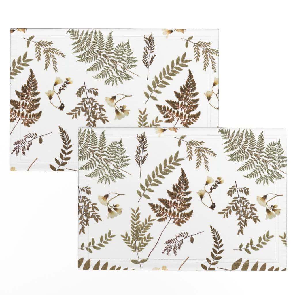 Premium Linen Cotton Canvas Placemats Set of 2 - Botanical Ferns Nature Wildflower Garden Autumn Print Table Mats for Dining Room Decor & Seasonal Table Setting