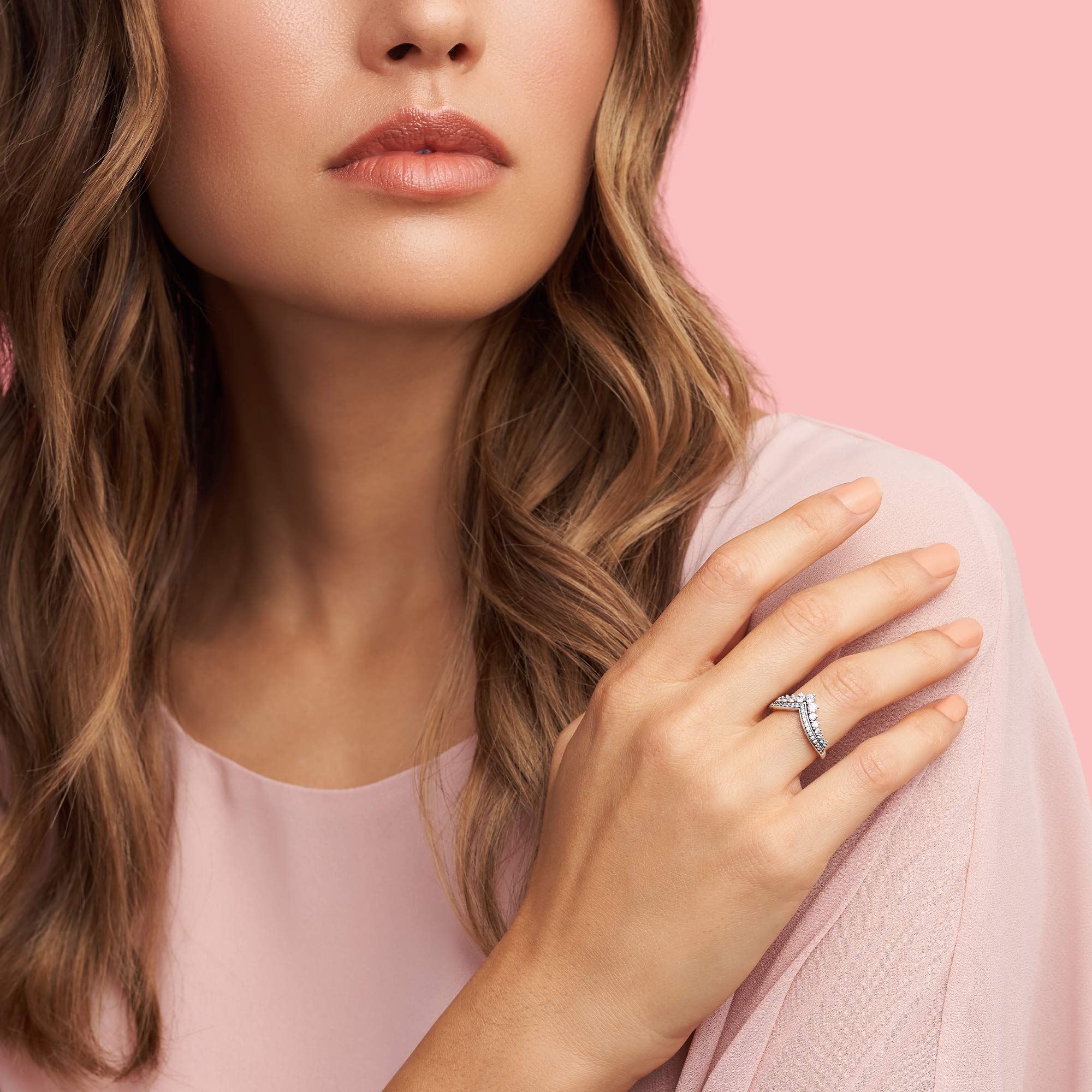 PANDORA Princess Wishbone Ring for Women - Sterling Silver with Clear Cubic Zirconia - Size 5 - Elegant Layering Stackable Ring - Perfect Gift for Her - Modern Tiara Style Jewelry - Ideal for Weddings, Anniversaries & Everyday Wear