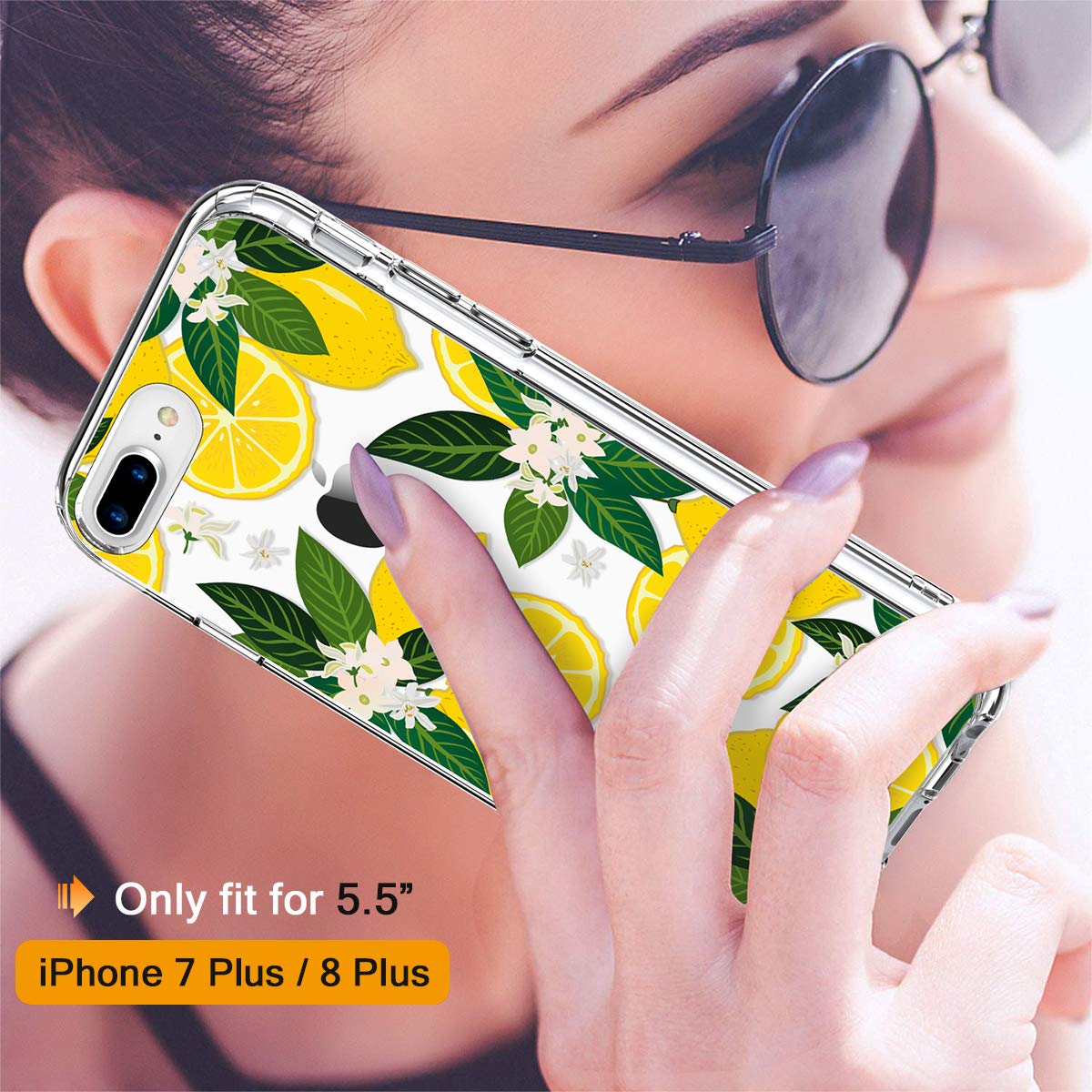 GiiKa Heavy Duty Clear iPhone 8 Plus Case with Screen Protector | Floral Design TPU Bumper Cover | Shockproof Protective Phone Case for Women | Compatible with iPhone 7 Plus (Yellow Lemons Pattern) | Perfect for Everyday Use, Work & Outdoor Activities