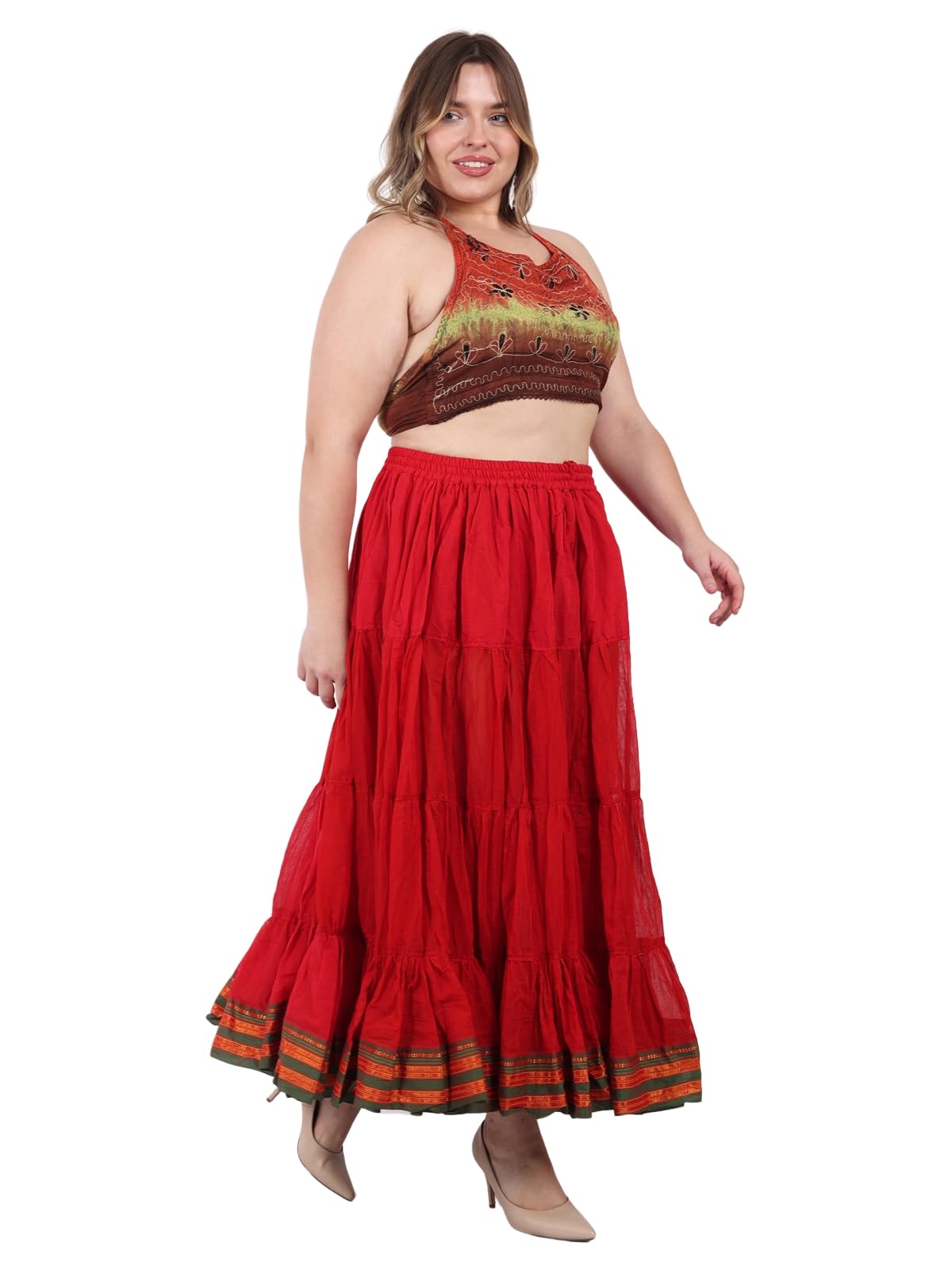 25 Yard American Tribal Style Dance Cotton Tiered Flounce Maxi Full Skirt - Perfect for Belly Dancing, Boho Festivals & Tribal Performances