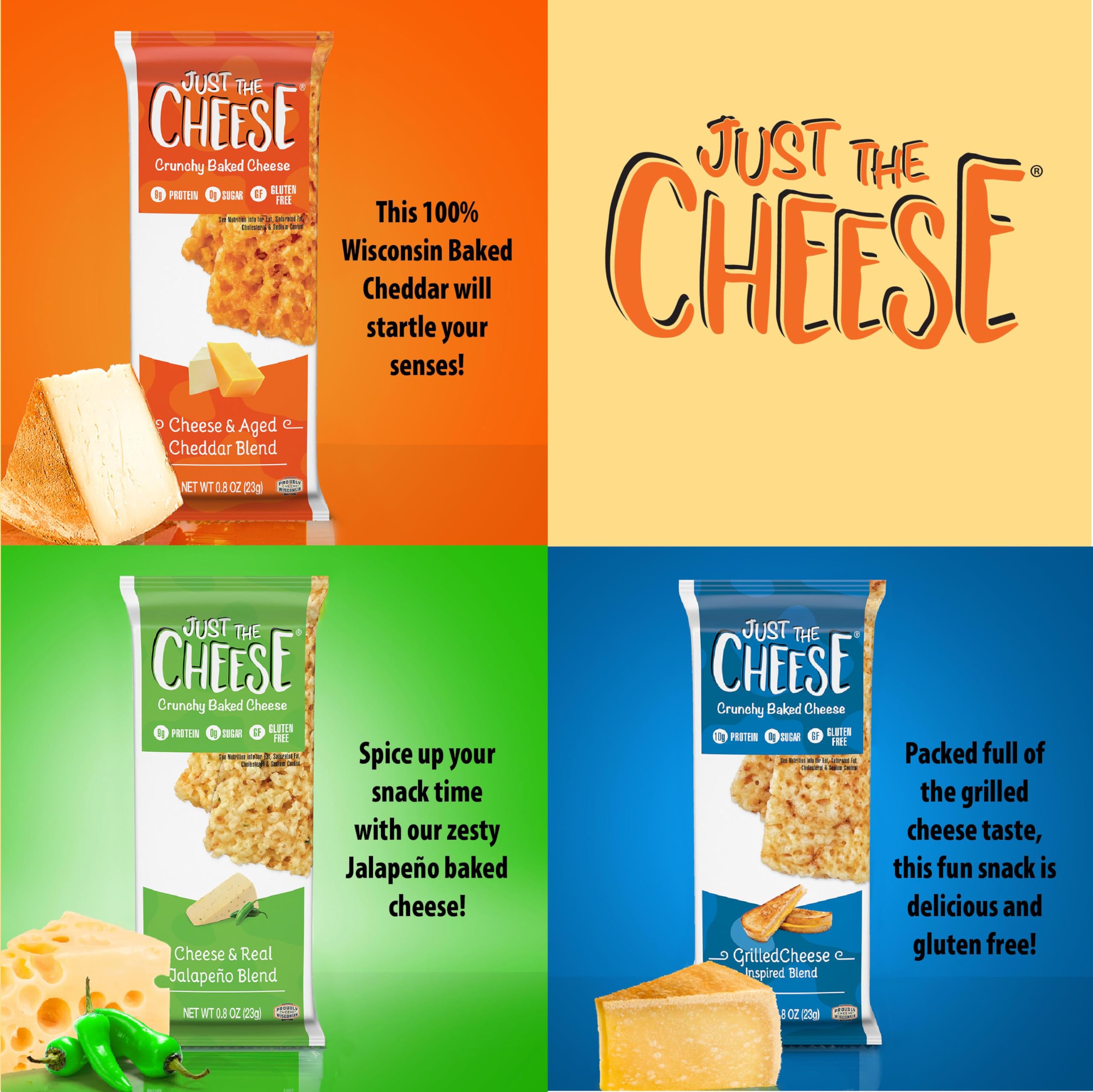 Just the Cheese Cheese Crisps - High Protein Baked Keto Snacks | 100% Real Cheese | Gluten Free & Low Carb | Jalapeno Flavor (0.8oz, Pack of 10) | Perfect for Keto Diet, Weight Loss & On-the-Go Healthy Snacking