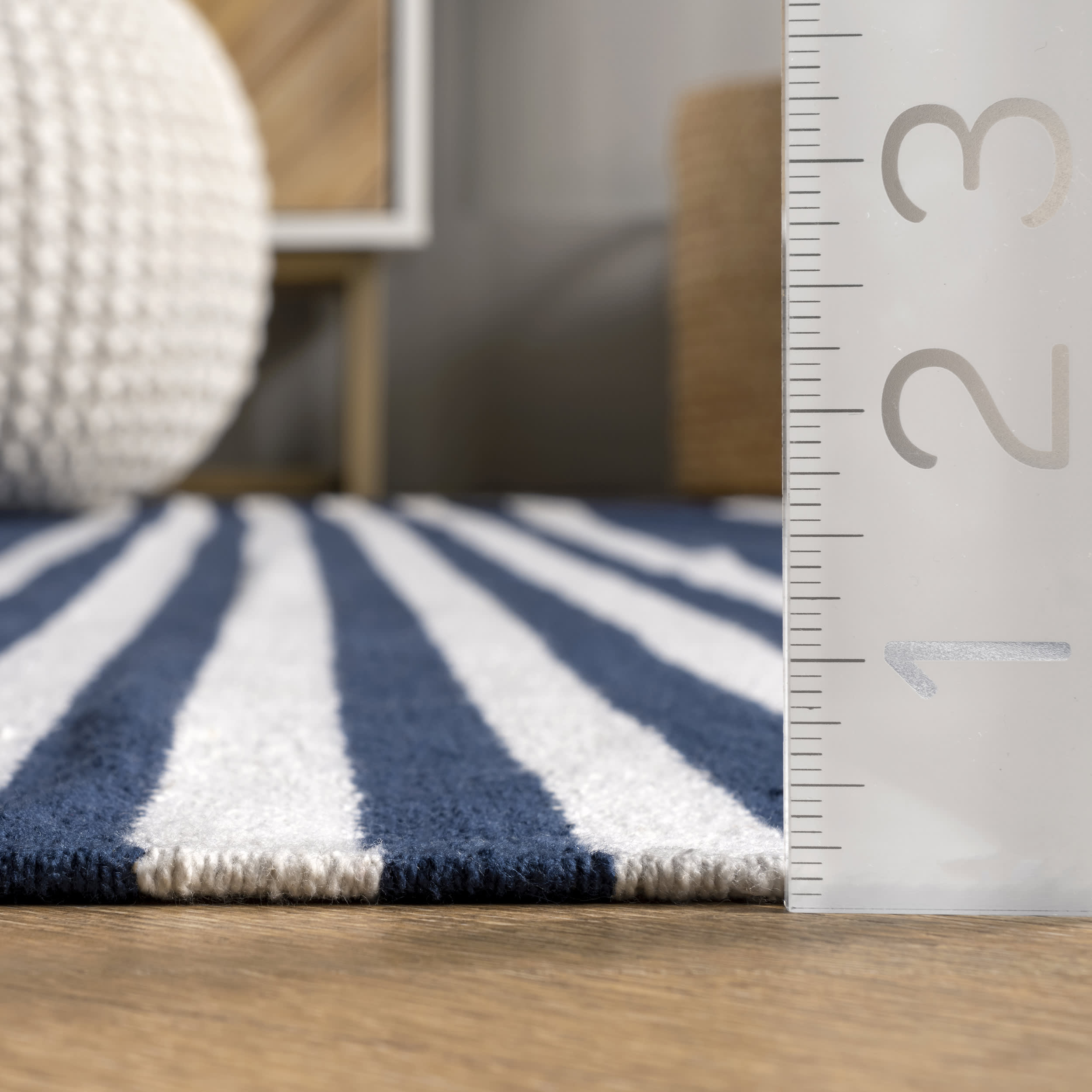 Blue Flatwoven Pinstripes with Tassels Area Rug - Soft Boho Chic Decor for Living Room, Bedroom & Nursery