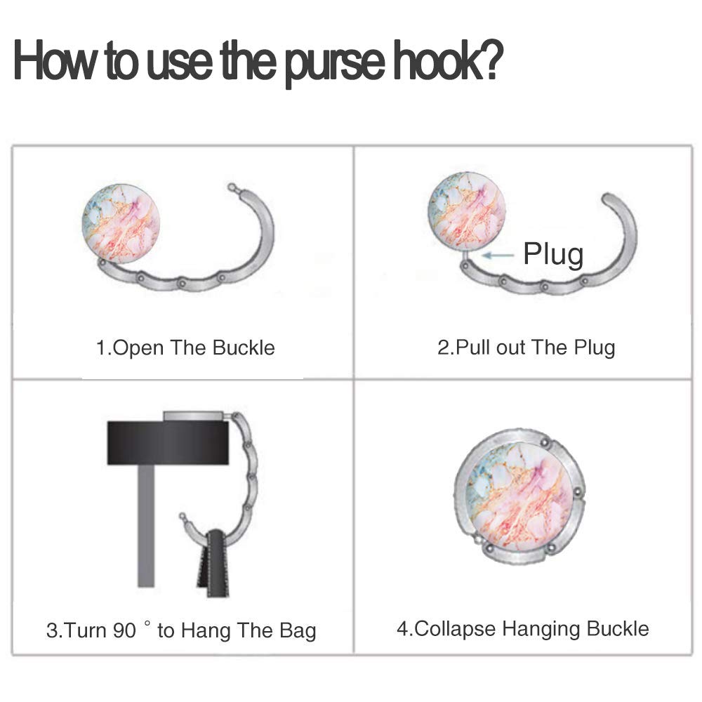 Foldable Purse Hooks for Women - 6 Pack Marble Bag Hangers, Table & Desk Hook for Handbags, Purses & Totes - Perfect for Restaurants, Travel & Home Use