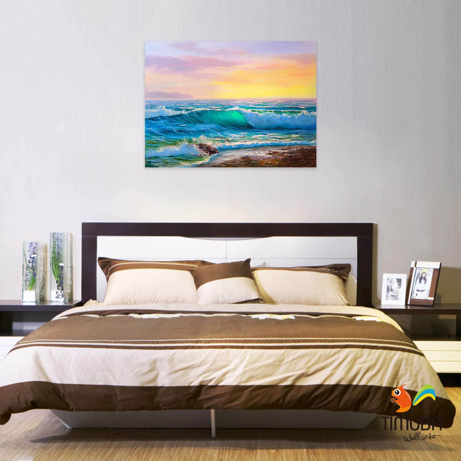 Ocean Wall Art - Blue Abstract Beach Themed Painting for Bathroom & Home Decor (32x48 Inches) | Coastal Wall Decor for Bathrooms, Living Rooms & Beach Houses
