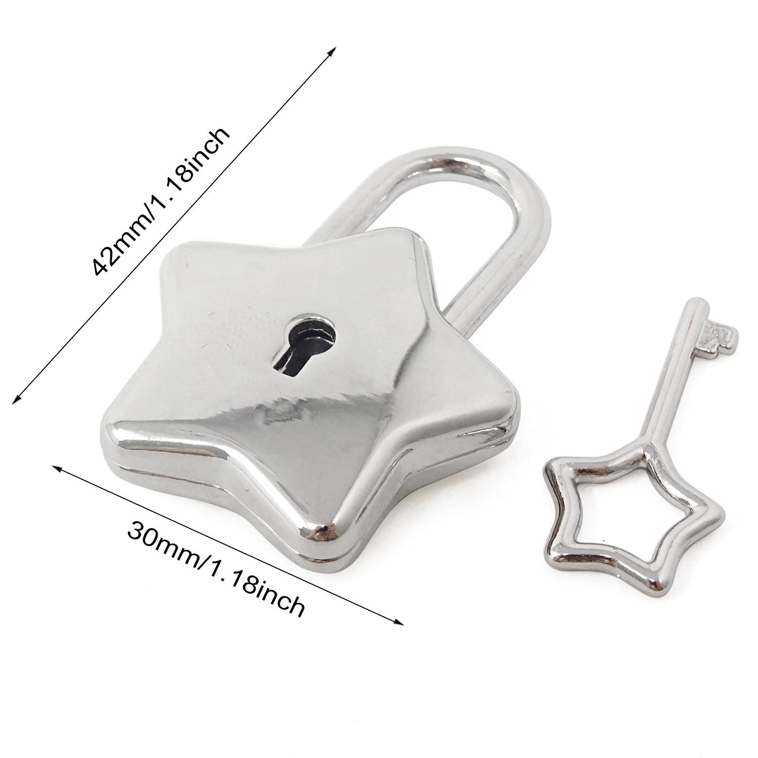 Mini Silver Star Padlock with Key - Secure Jewelry Box, Purse, Handbag, Cabinet, Luggage & More - Perfect for Travel, Home Storage & Gift Giving