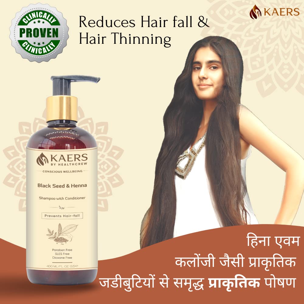Kaers by Healthcrew Herbal Shampoo with Black Seed & Henna - 2 in 1 Shampoo and Conditioner - Paraben Free & Dioxane Free - For All Hair Types - Promotes Smooth, Soft & Shiny Hair - 400ml (Pack of 2) - Perfect for Daily Hair Care & Salon-Quality Results at Home