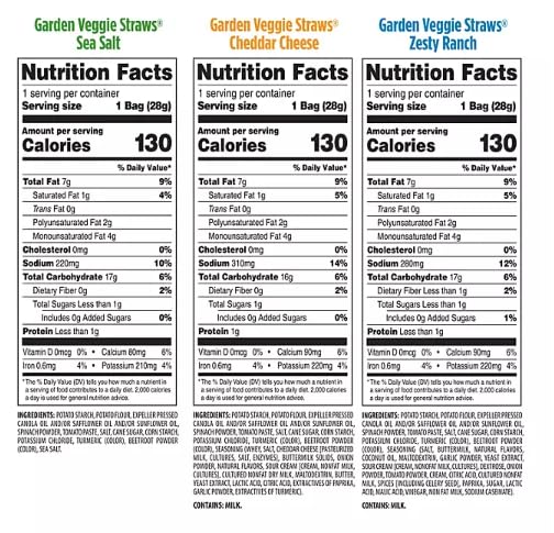 Healthy Garden Veggie Snack Straws Variety Pack - 30 Count | Crunchy Vegetable Chips Alternative | Perfect for School Lunches, Office Snacks & Party Platters