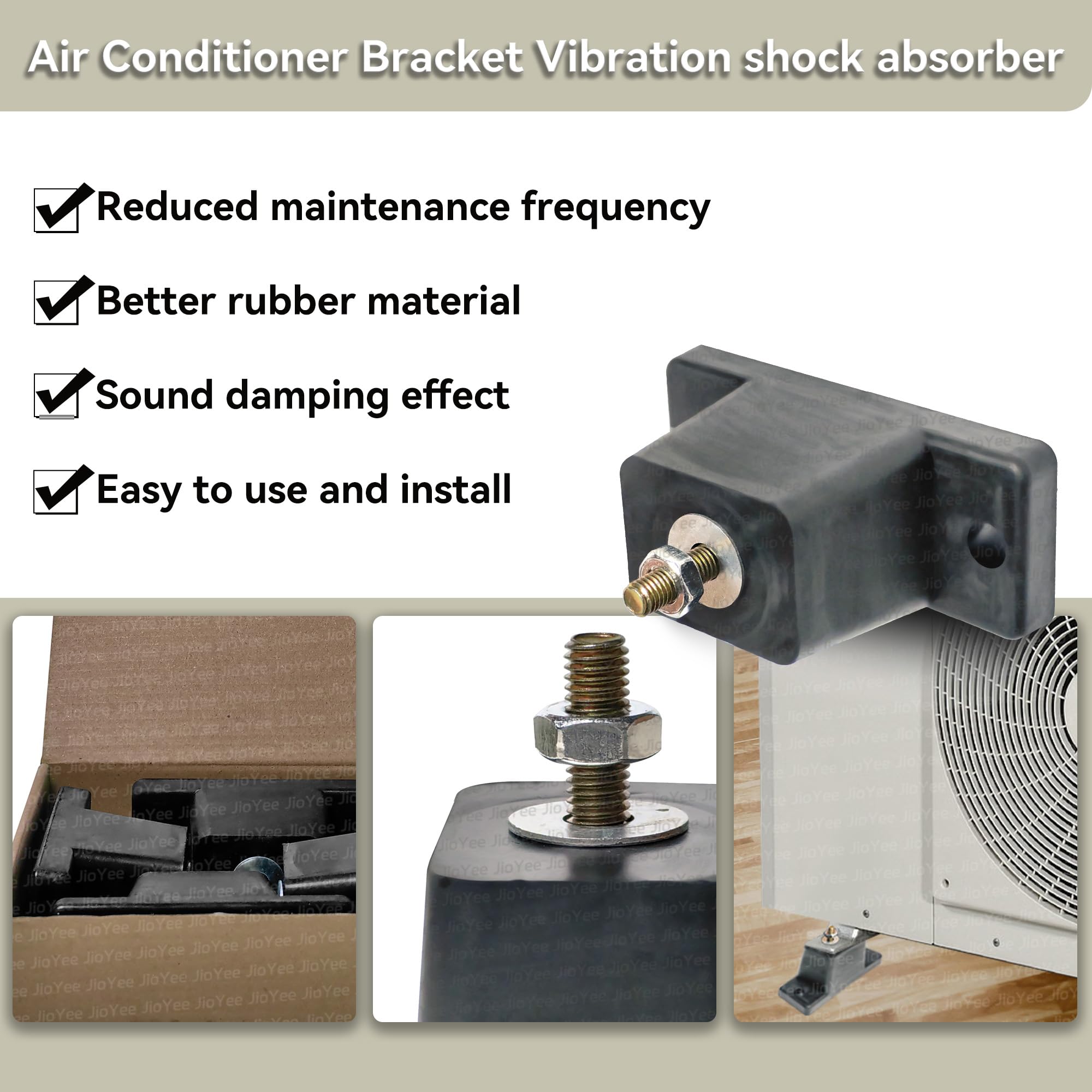 Heavy Duty Air Conditioner Bracket with Vibration Dampening - 4 Pack Shock Absorber Mounts for AC Compressor & Condenser Units - Reduces Noise & Vibration for Home & Commercial HVAC Systems
