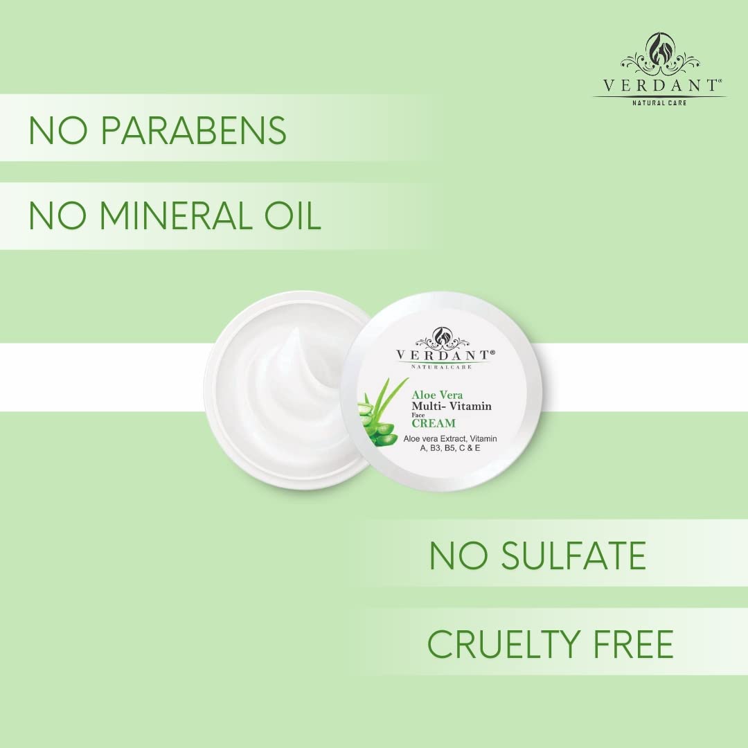 Verdant Aloe Vera Face Cream | Multi-Vitamin Moisturizer for Dry & Sensitive Skin | Paraben-Free, 100ml | Hydrating & Soothing for Daily Skincare Routine